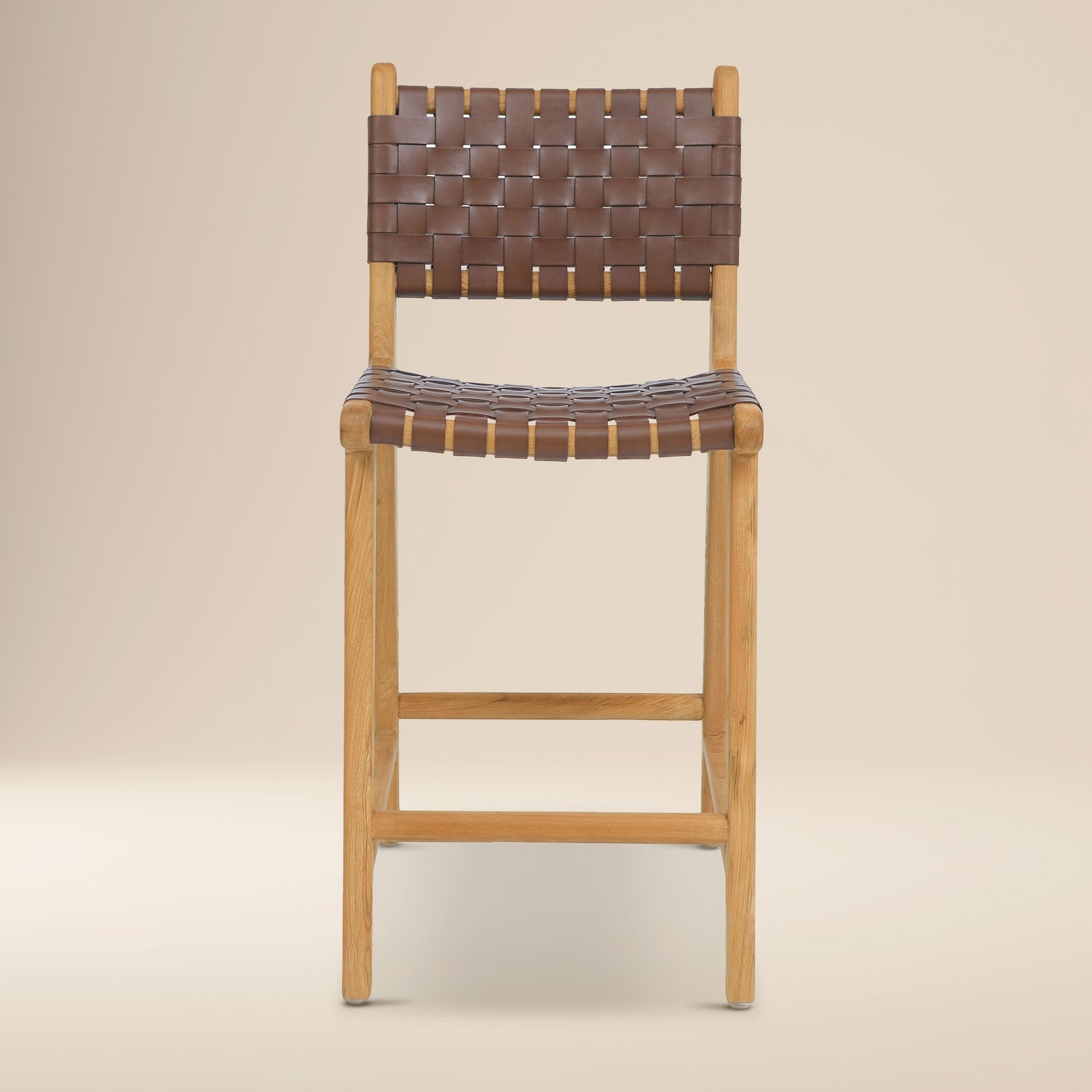 Banda Teak & Woven Leather Counter Height Stool | Molten Brown 