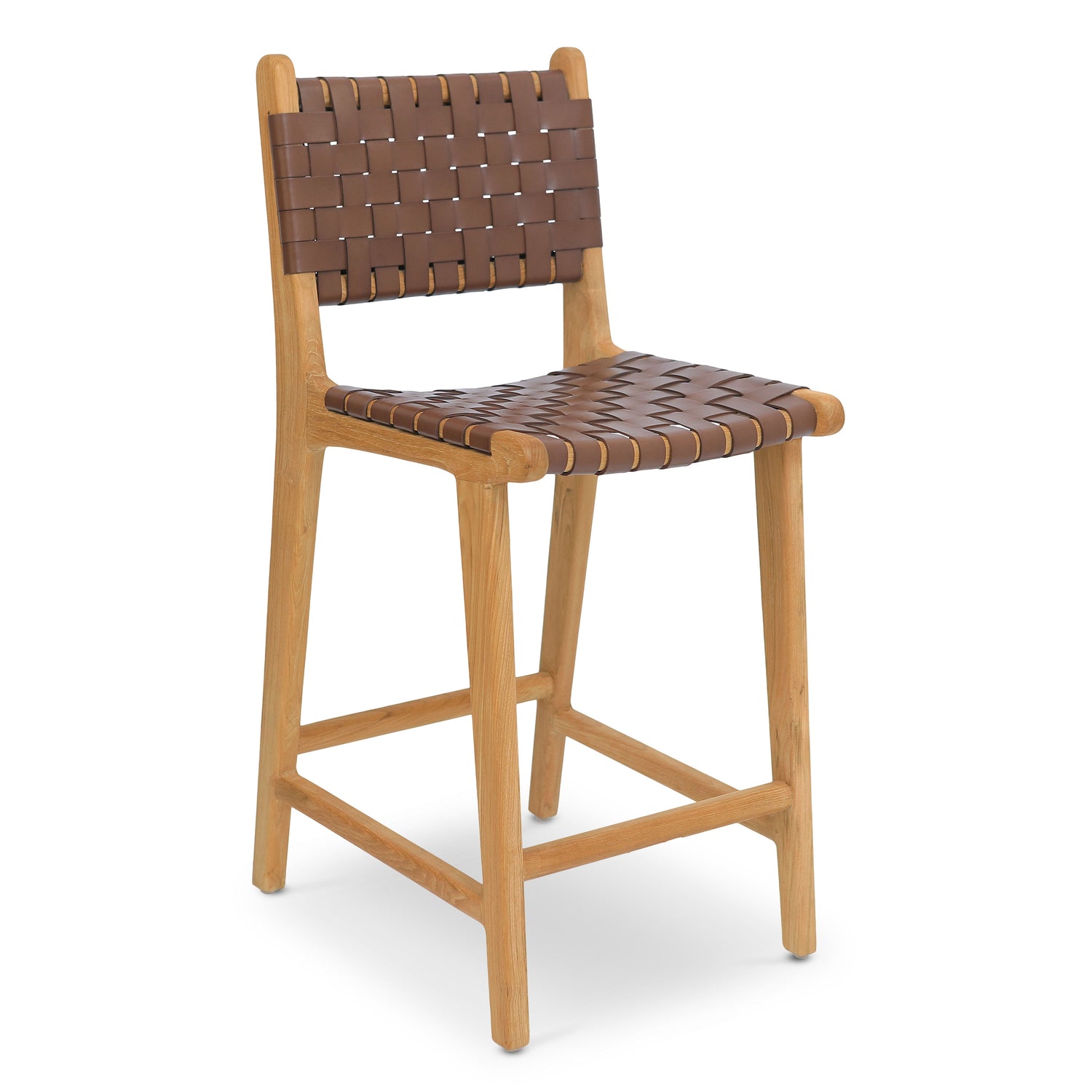Banda Teak & Woven Leather Counter Height Stool | Molten Brown 