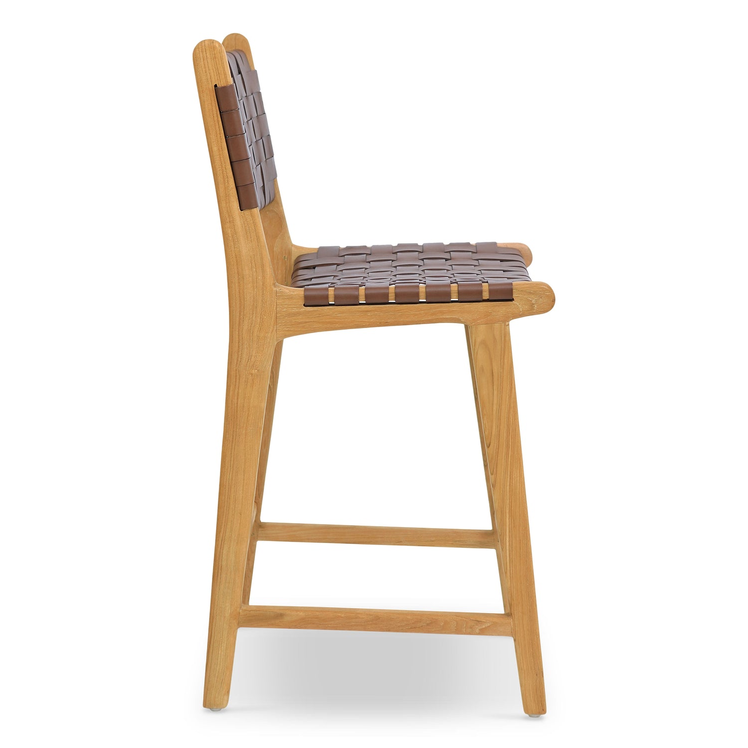 Banda Teak & Woven Leather Counter Height Stool | Molten Brown 