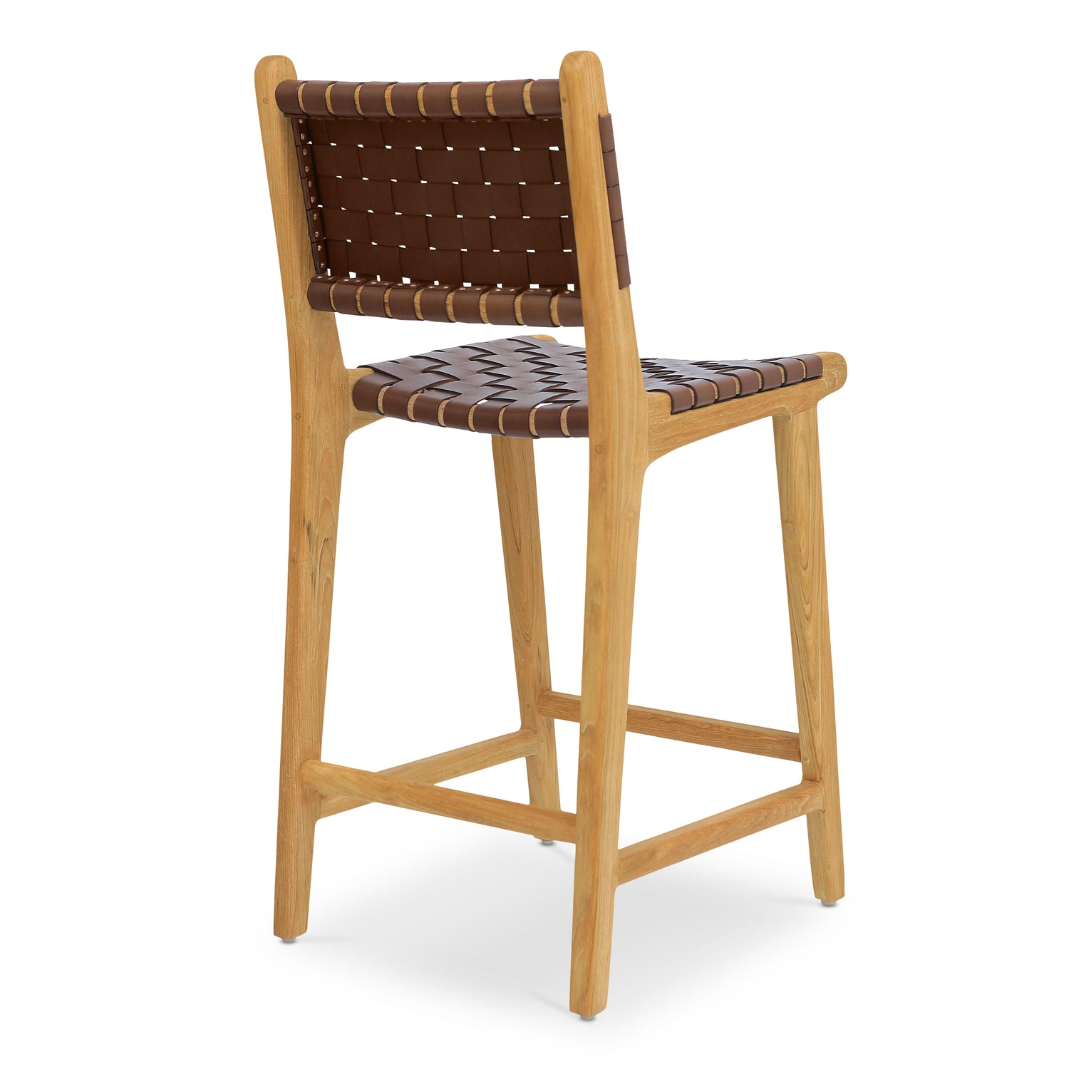 Banda Teak & Woven Leather Counter Height Stool | Molten Brown 