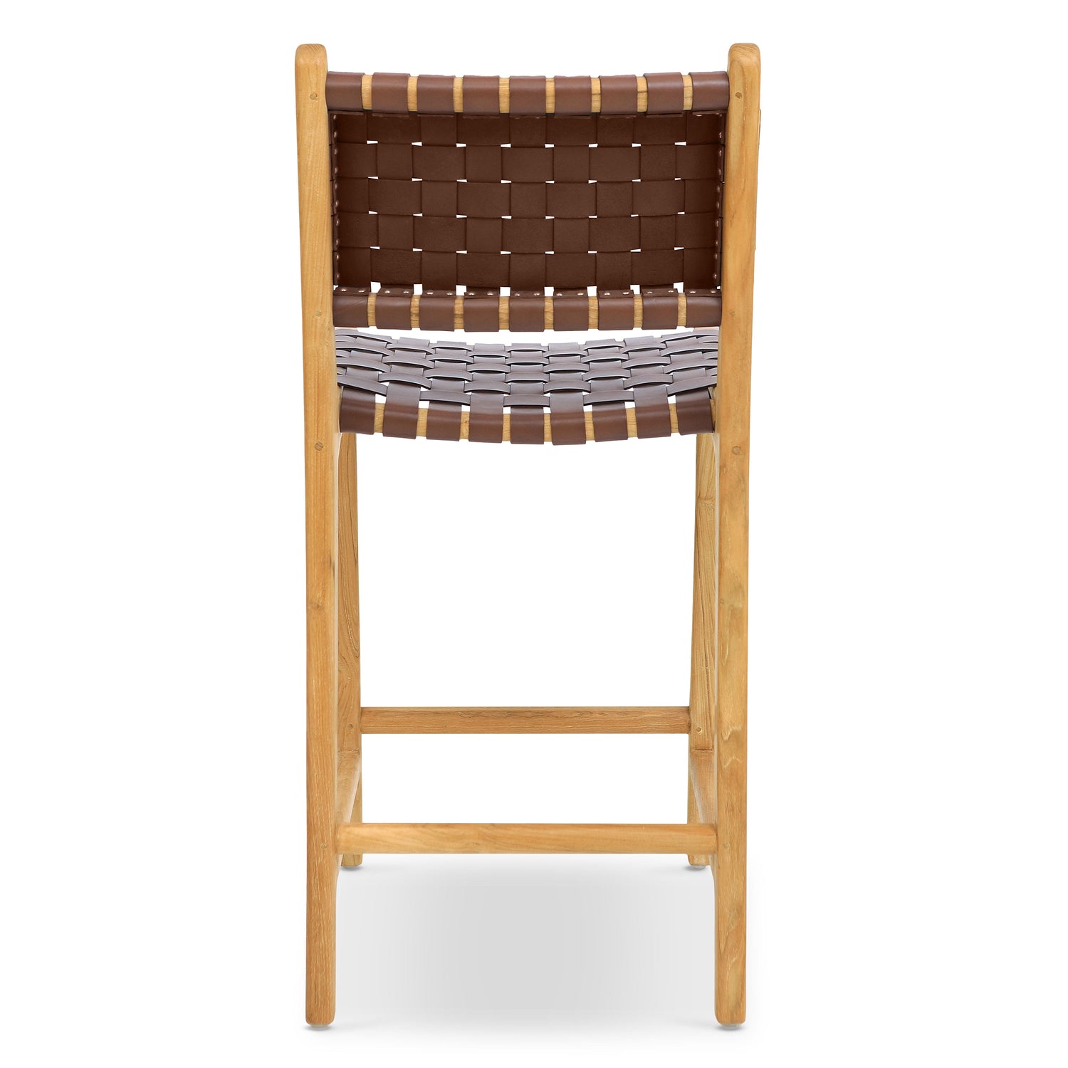 Banda Teak & Woven Leather Counter Height Stool | Molten Brown 