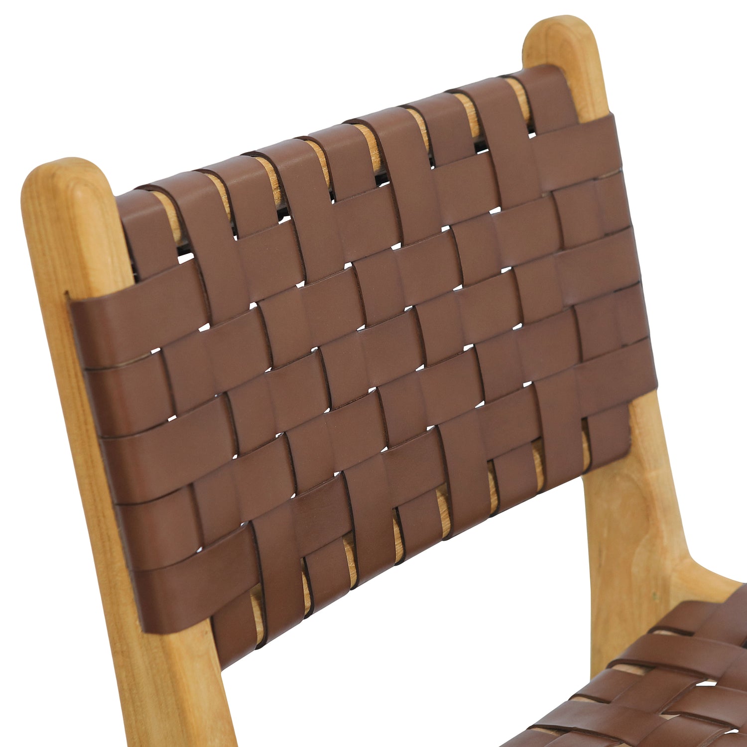 Banda Teak & Woven Leather Counter Height Stool | Molten Brown 