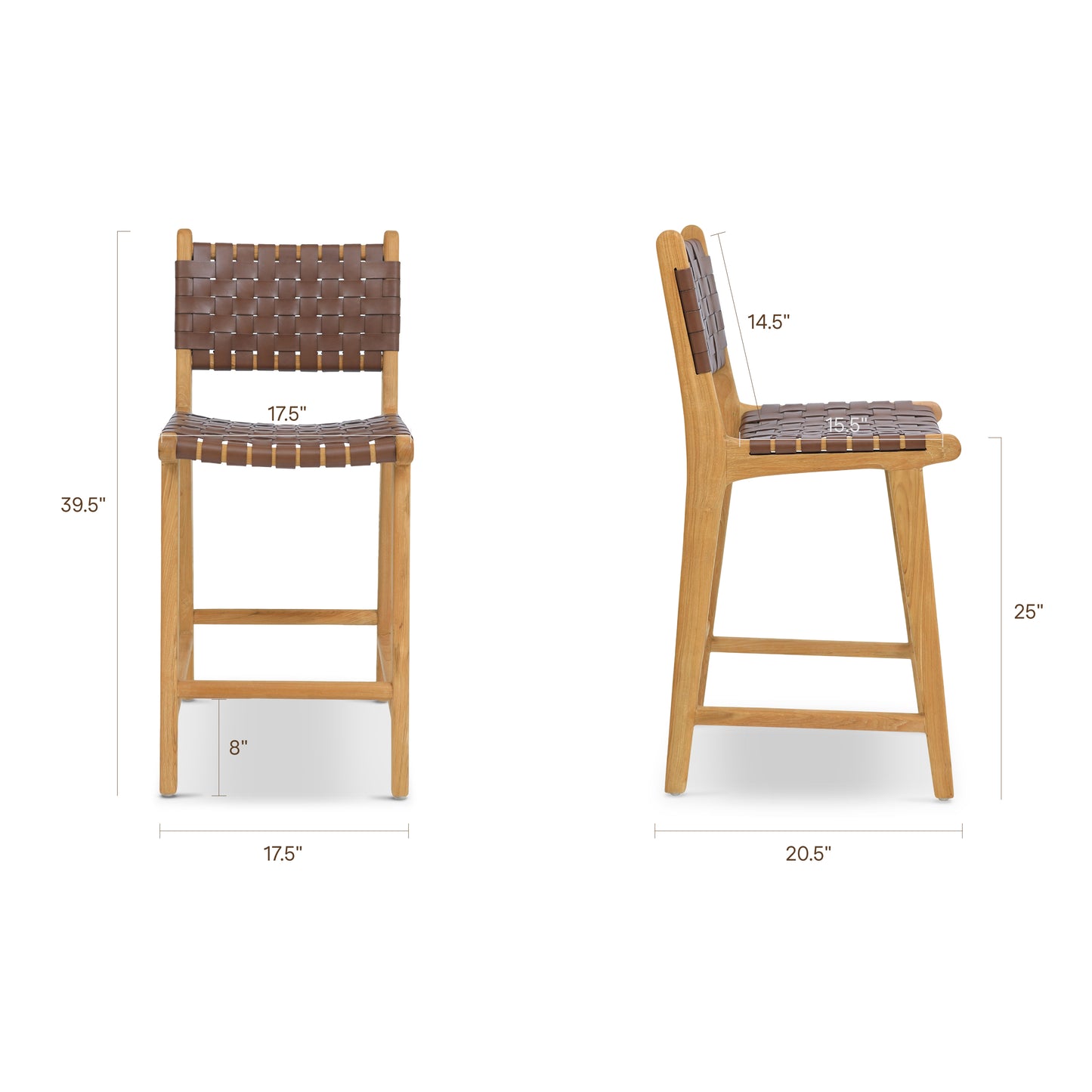Banda Teak & Woven Leather Counter Height Stool | Molten Brown