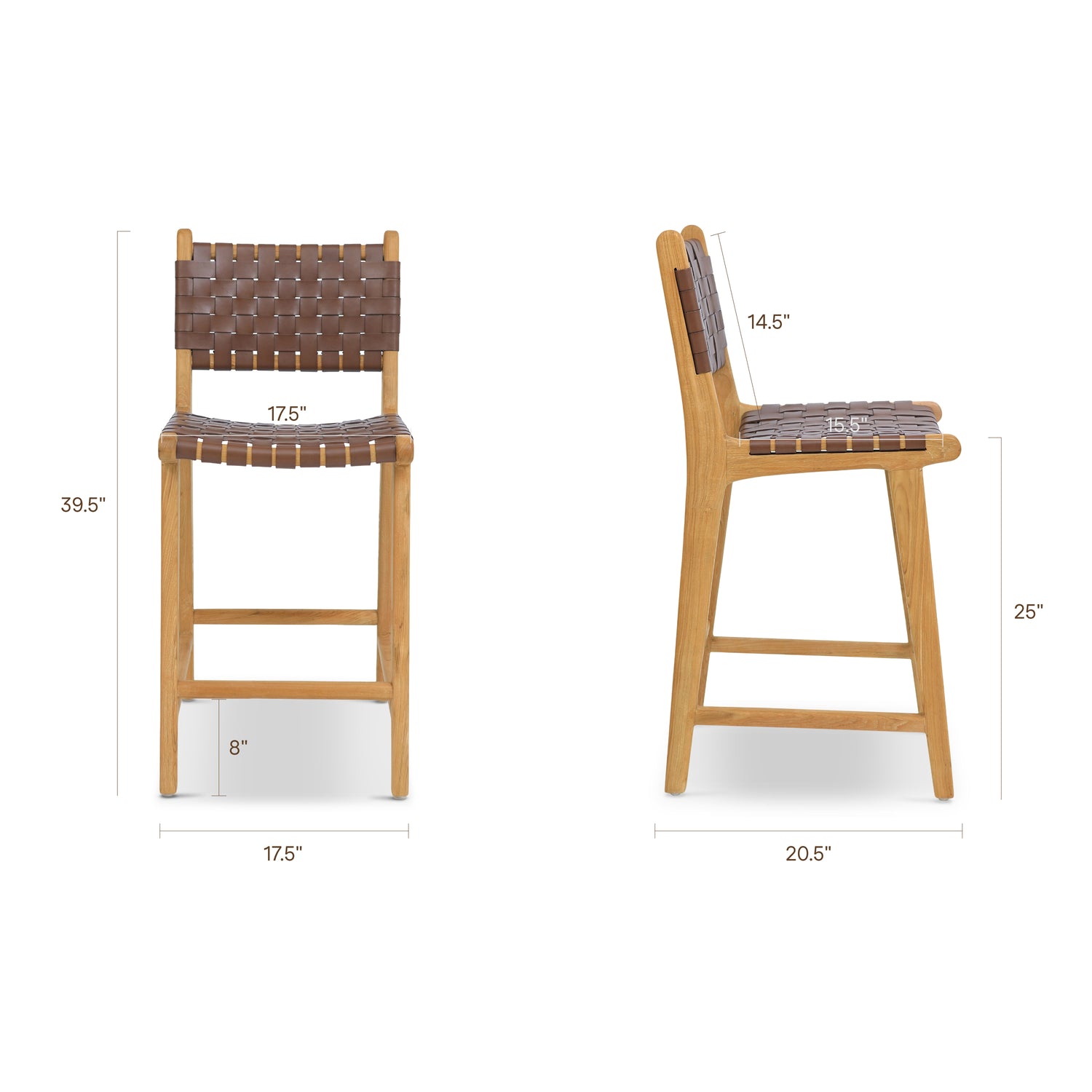 Banda Teak & Woven Leather Counter Height Stool | Molten Brown 