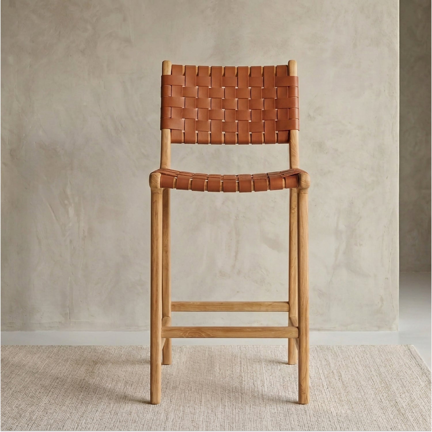 Banda Teak & Leather Counter Height Stool | Fauve Tan lifestyle_image