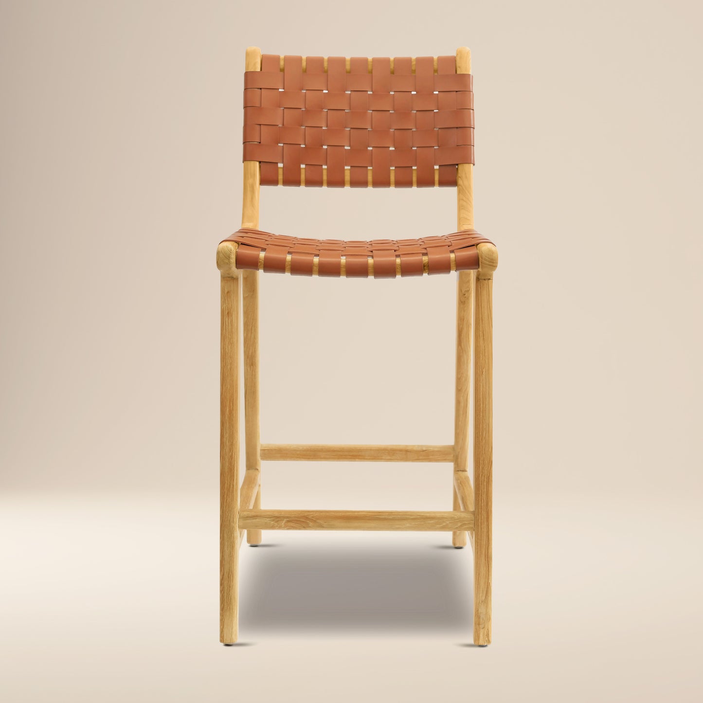 Banda Teak & Leather Counter Height Stool | Fauve Tan