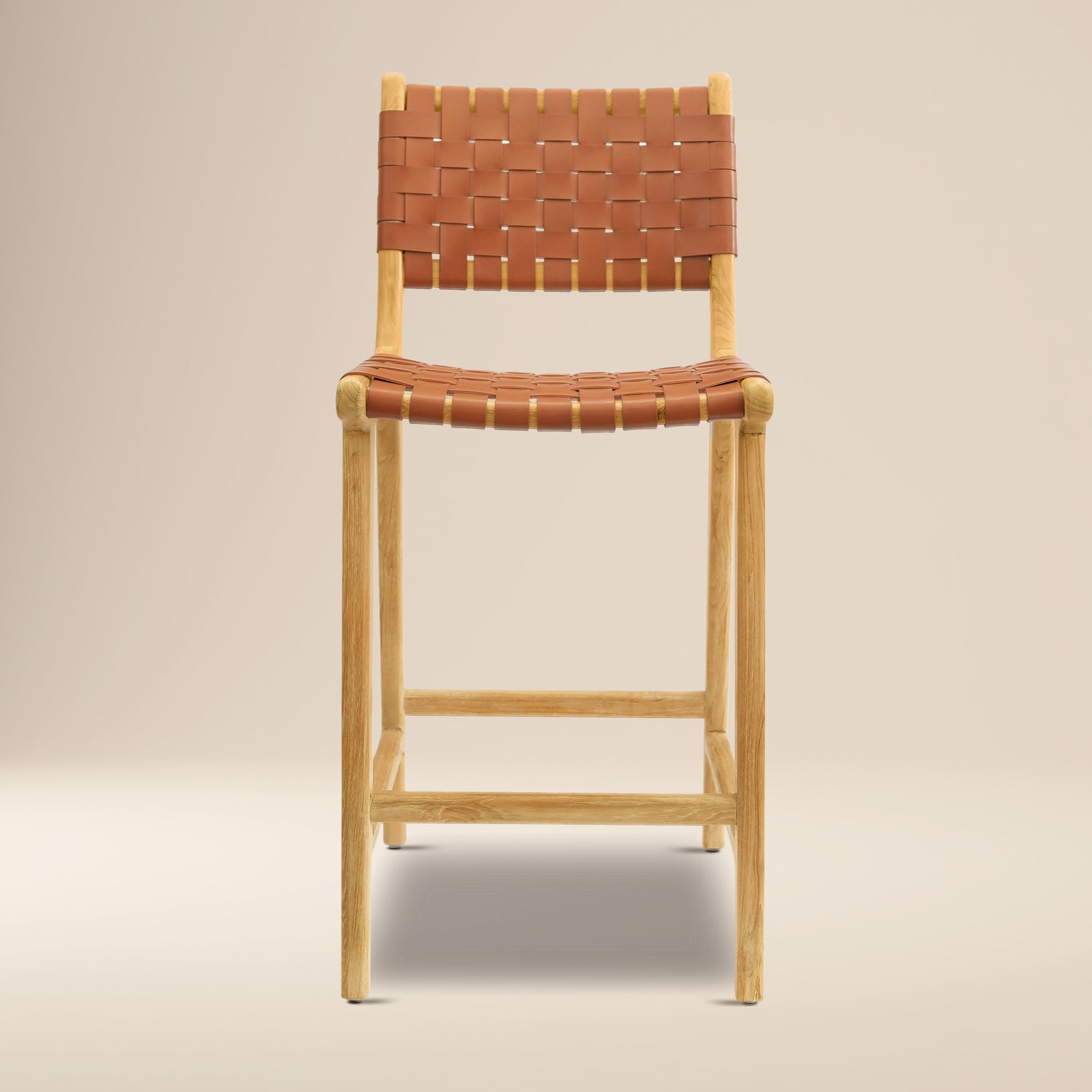 Banda Teak & Leather Counter Height Stool | Fauve Tan 