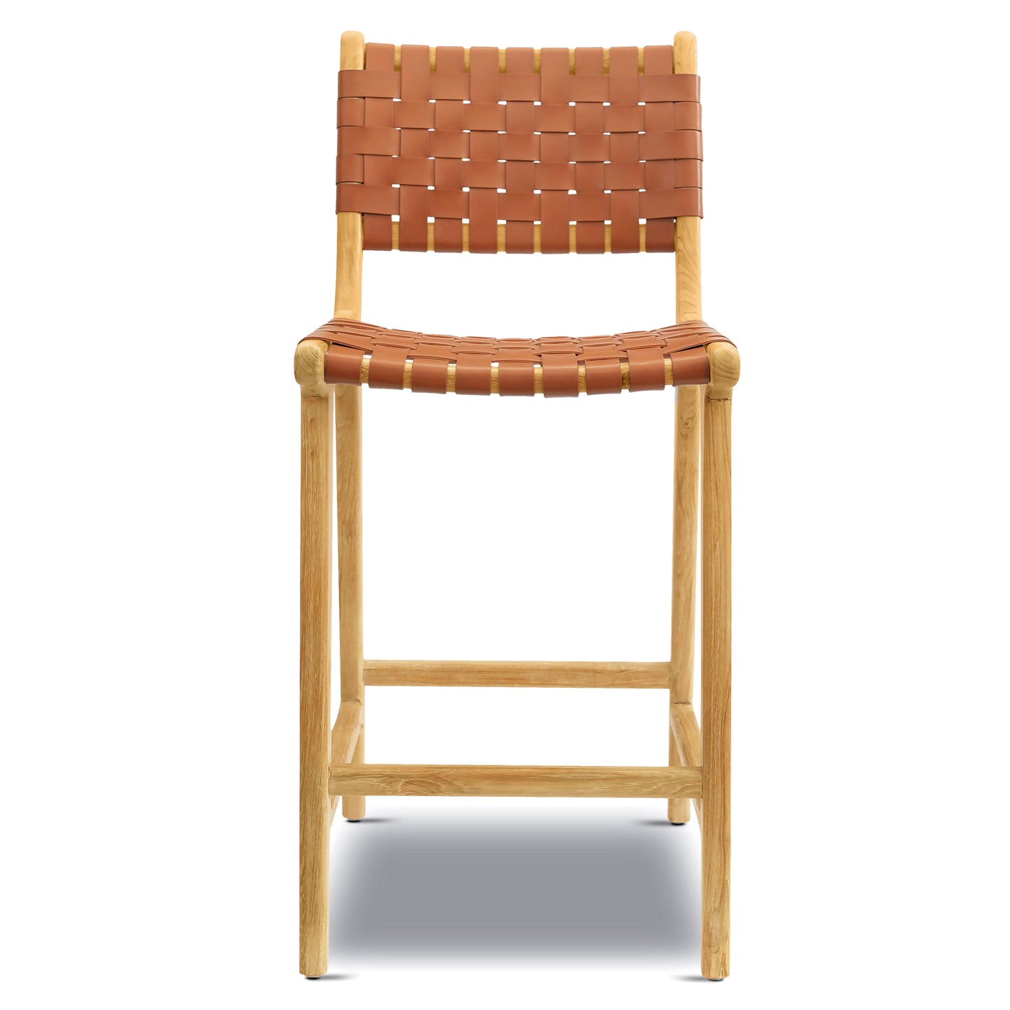 Banda Teak & Leather Counter Height Stool | Fauve Tan