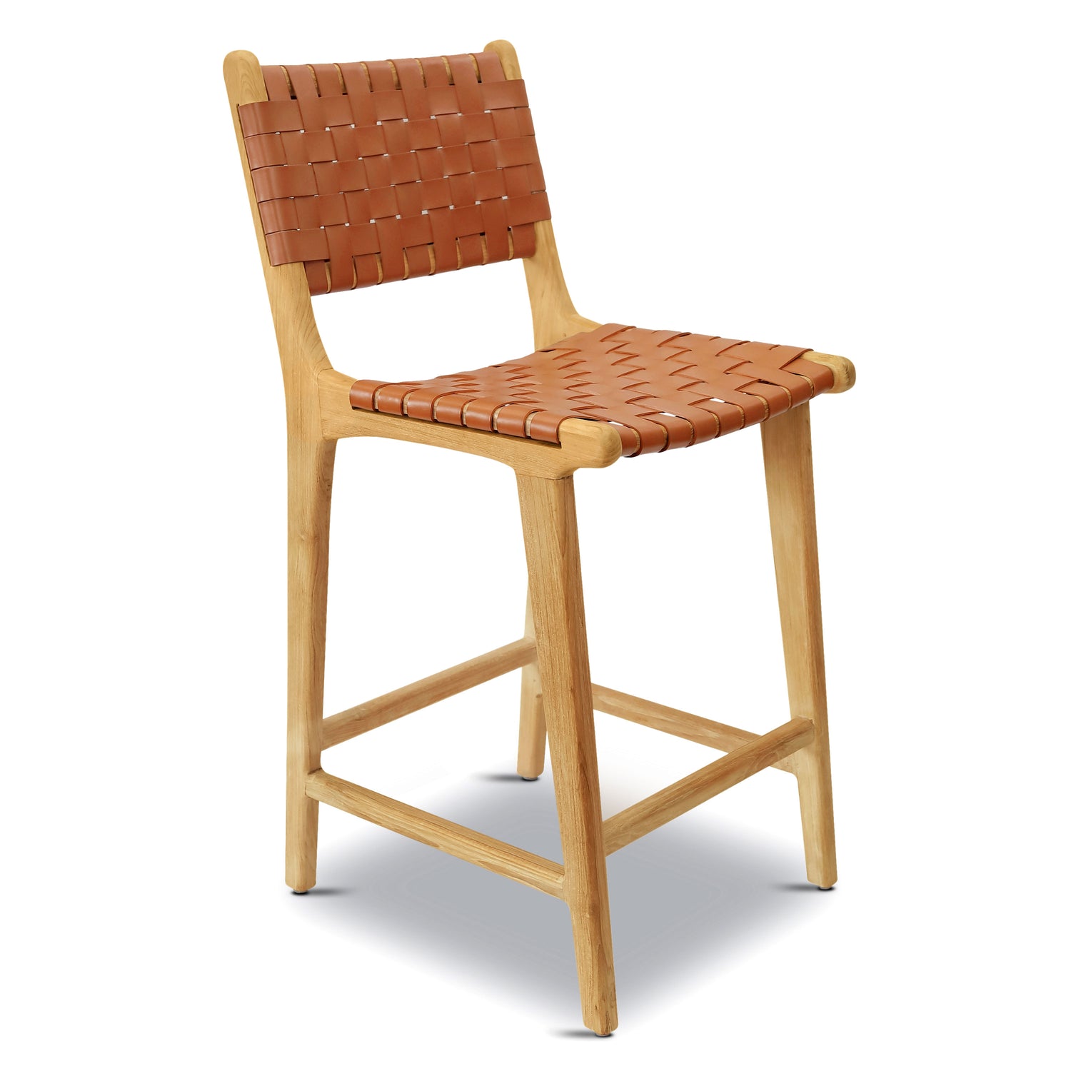 Banda Teak & Leather Counter Height Stool | Fauve Tan 