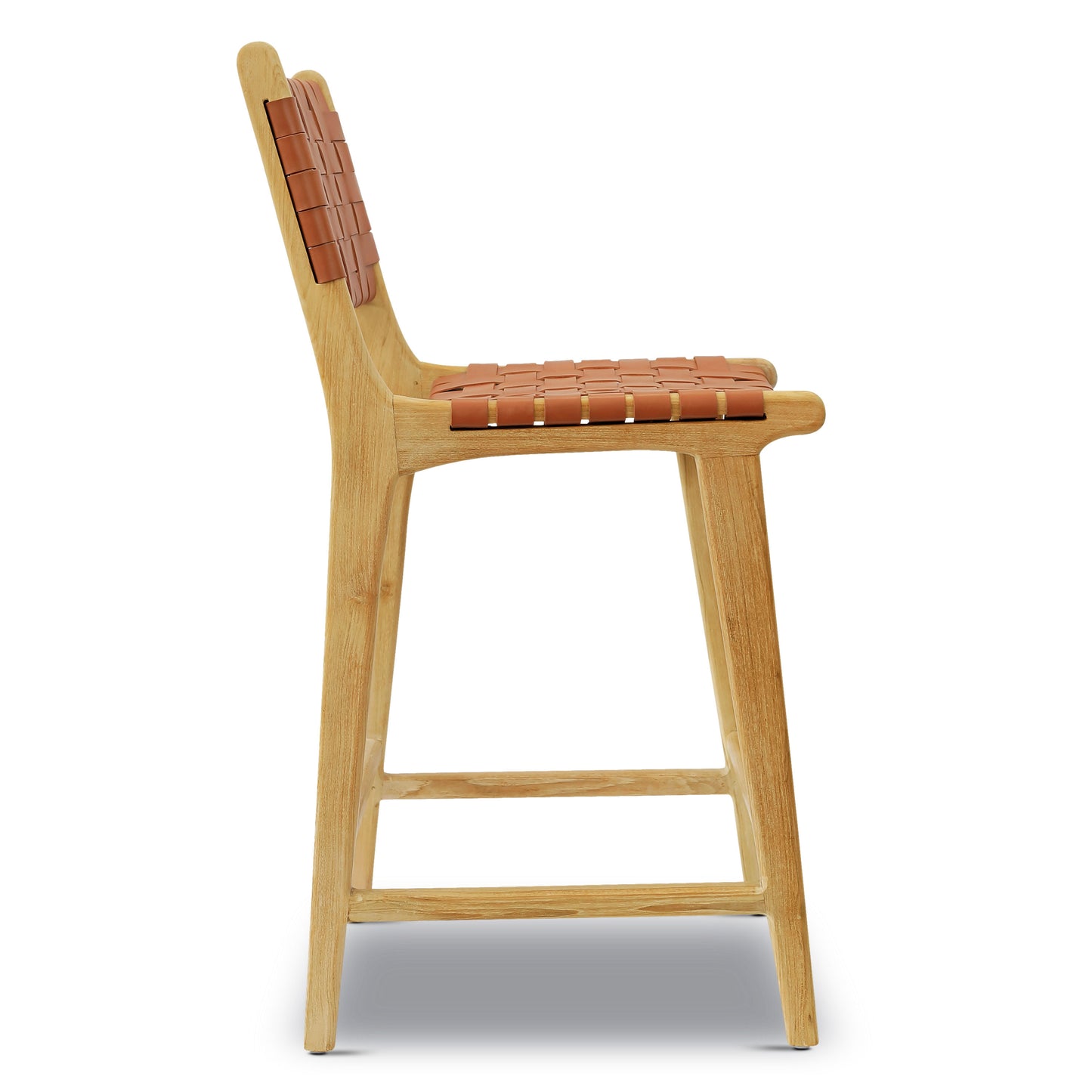 Banda Teak & Leather Counter Height Stool | Fauve Tan