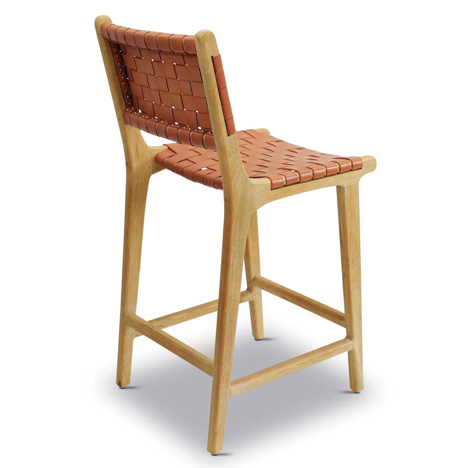 Banda Teak & Leather Counter Height Stool | Fauve Tan 