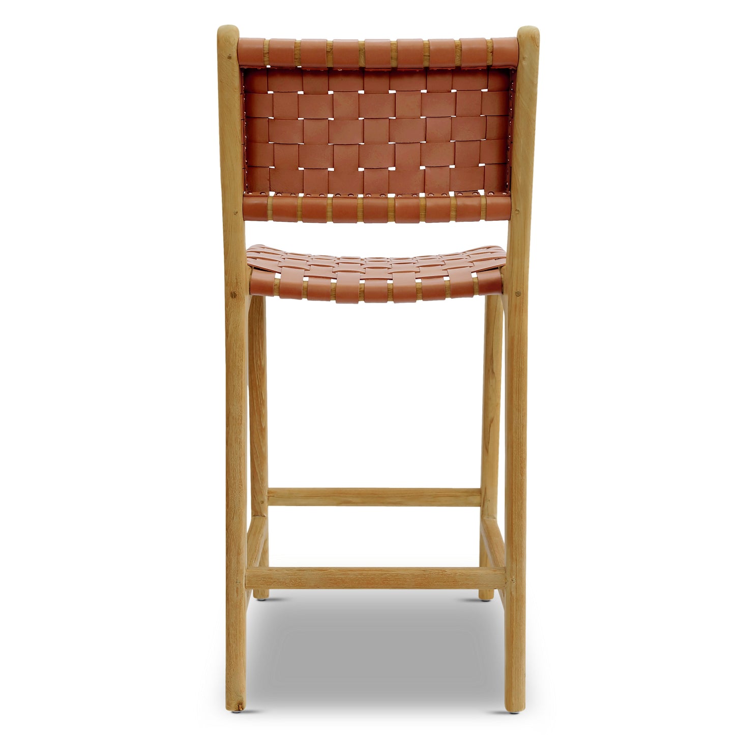 Banda Teak & Leather Counter Height Stool | Fauve Tan