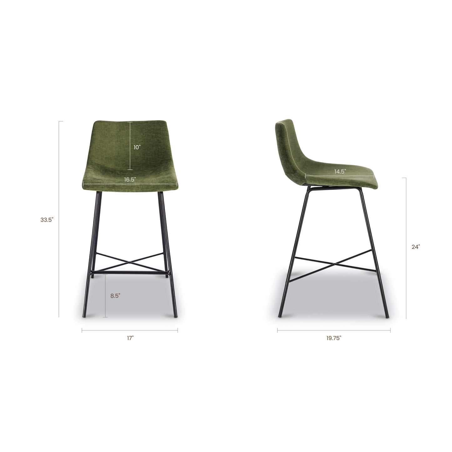 Paxton 24” Velvet Counter Stool | Distressed Green | Set of 3