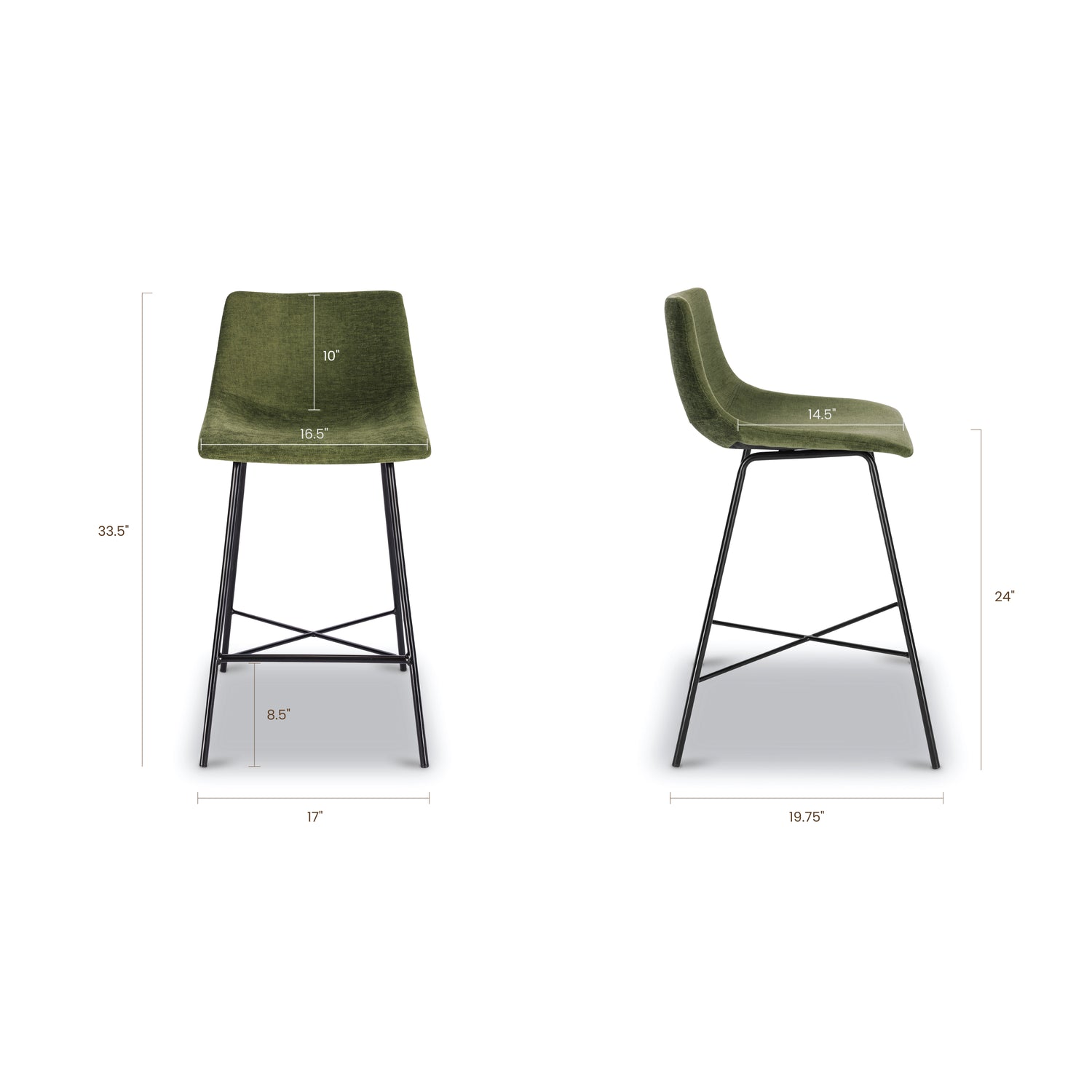 Paxton 24” Velvet Counter Stool | Distressed Green | Set of 3 