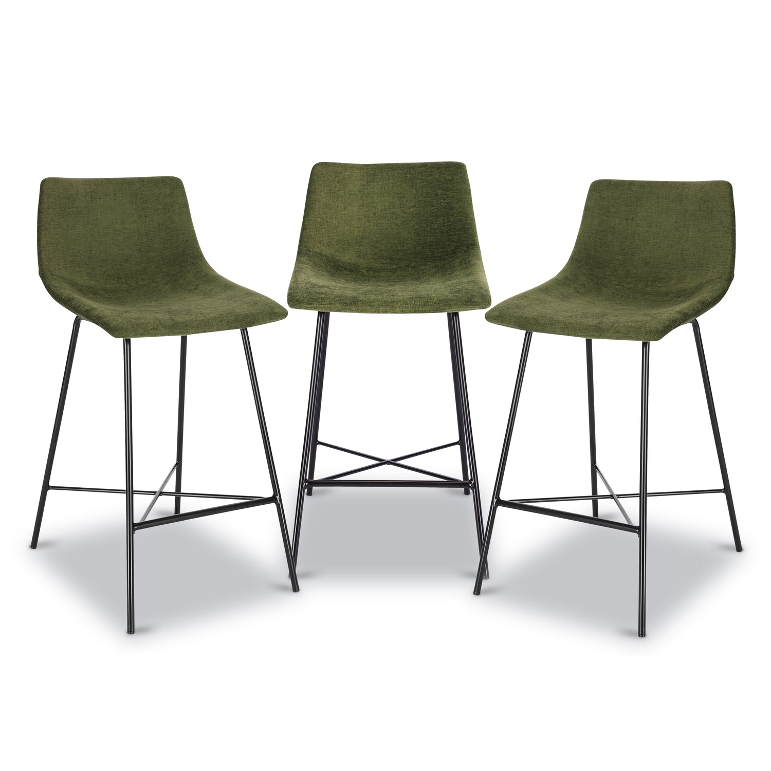 Paxton 24” Velvet Counter Stool | Distressed Green | Set of 3 