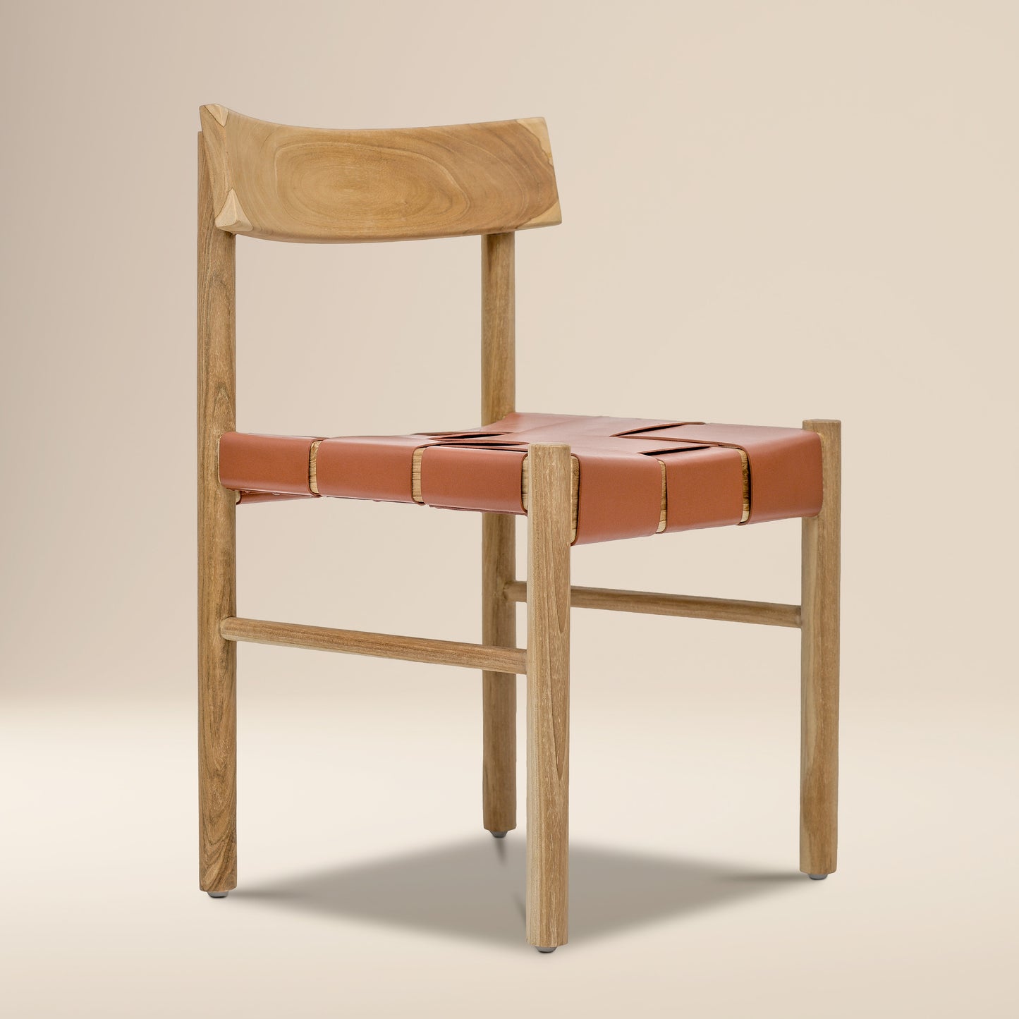 Zadar Teak & Leather Dining Chair | Fauve Tan