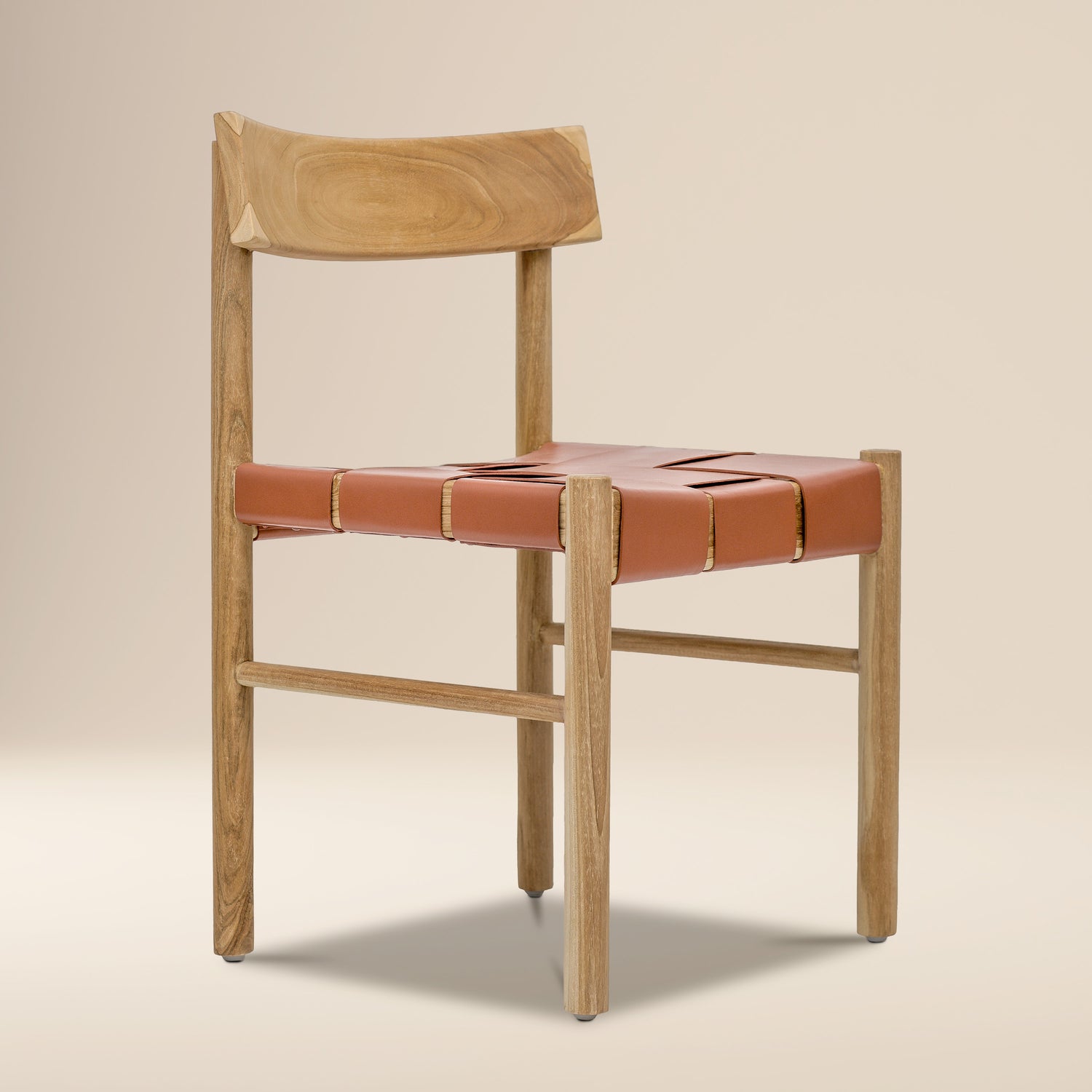 Zadar Teak & Leather Dining Chair | Fauve Tan 