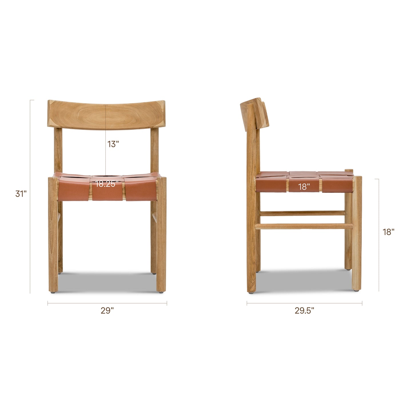 Zadar Teak & Leather Dining Chair | Fauve Tan
