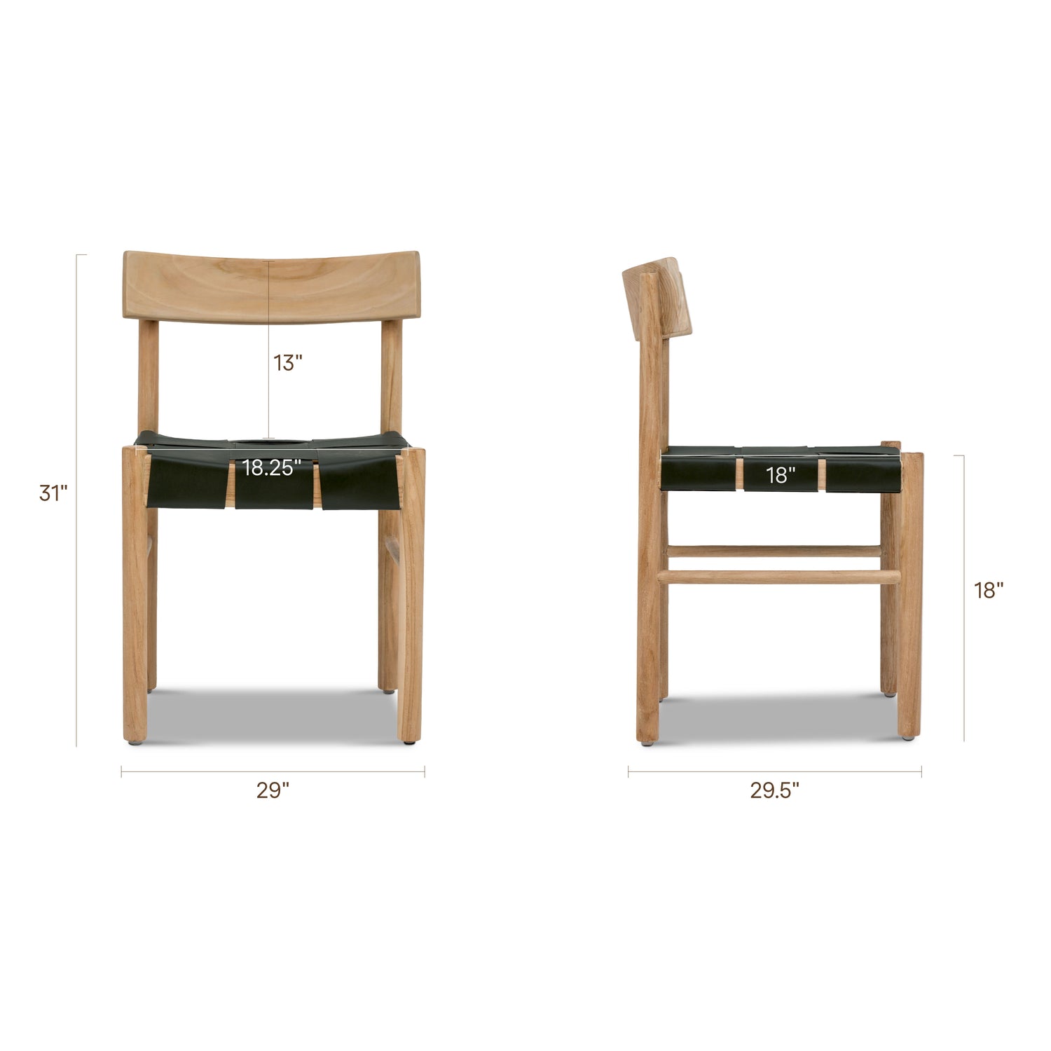 Zadar Teak & Leather Dining Chair | Hunter Green 