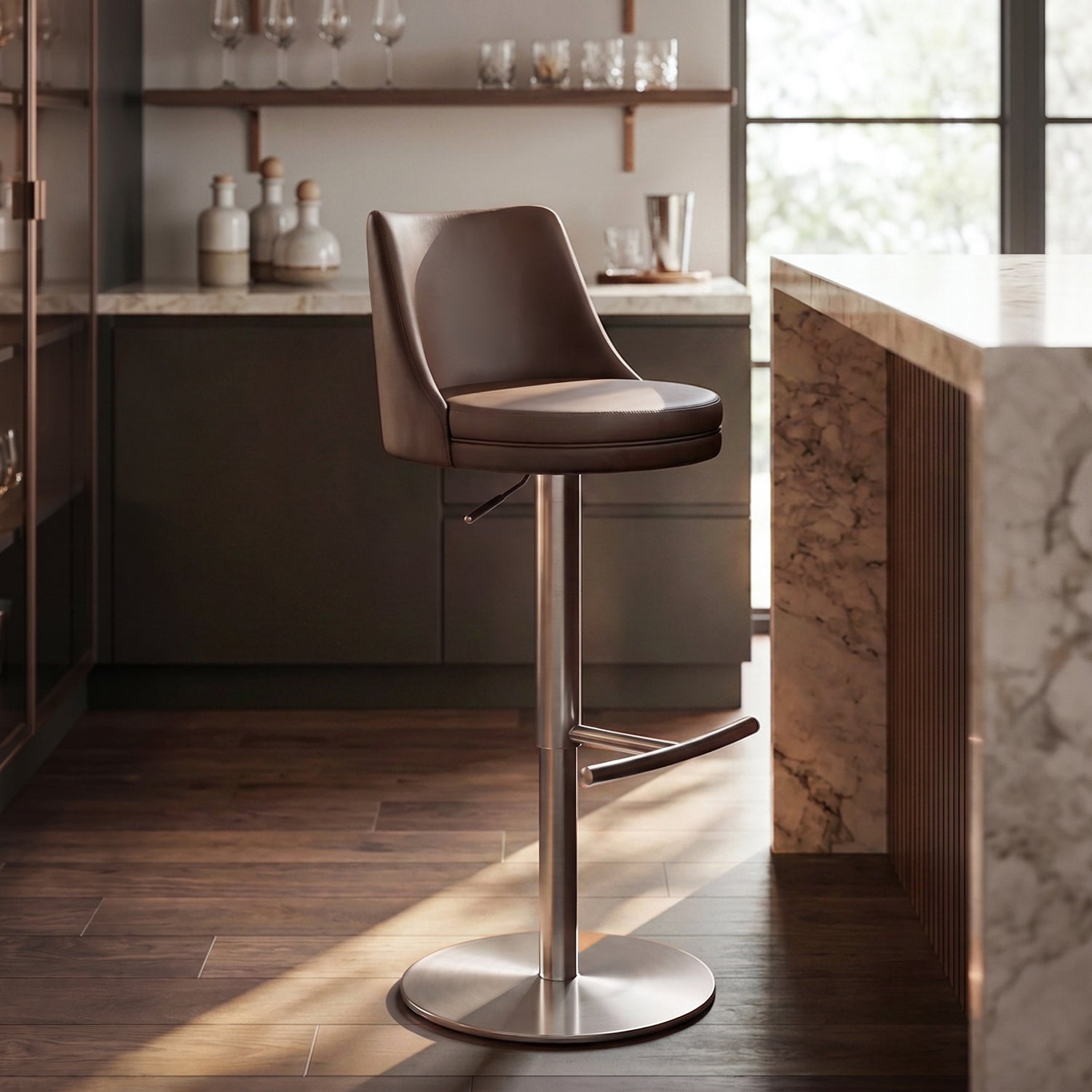 Yark Adjustable Swivel Stool | Mink Brown lifestyle_image