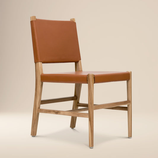 Riavolo Teak & Leather Dining Chair | Fauve Tan