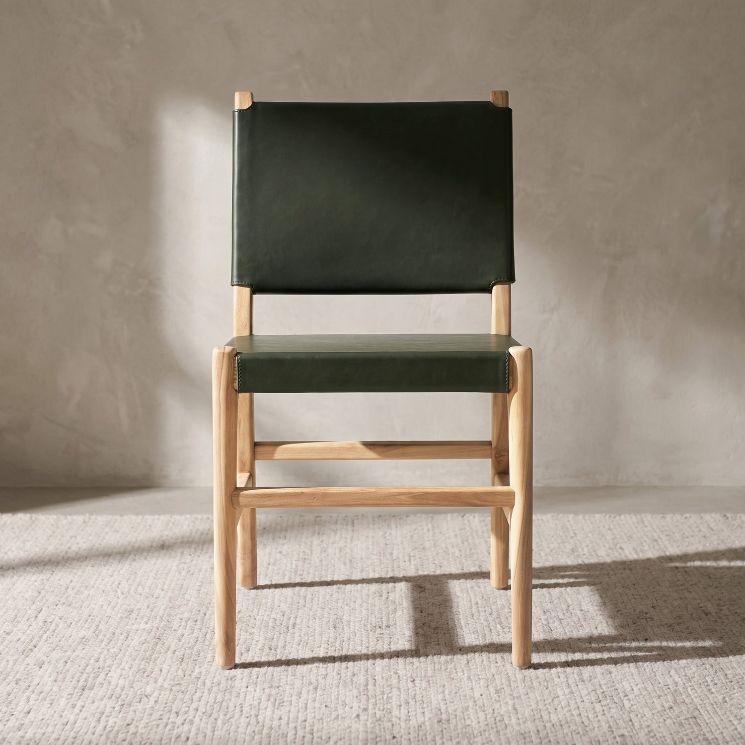 Riavolo Teak & Leather Dining Chair | Hunter Green 