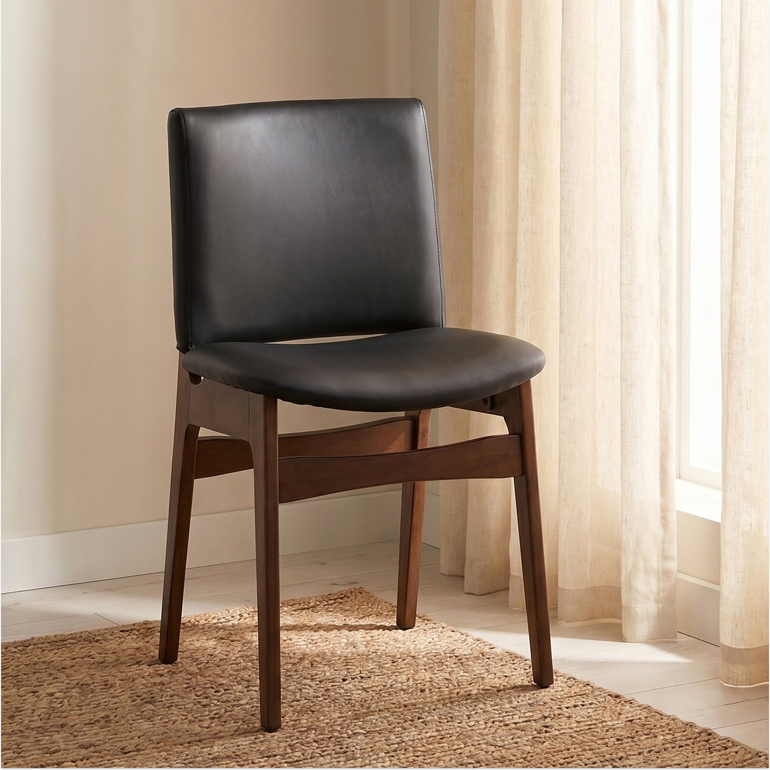 Oliva Leather Dining Chair | Black/Walnut lifestyle_image