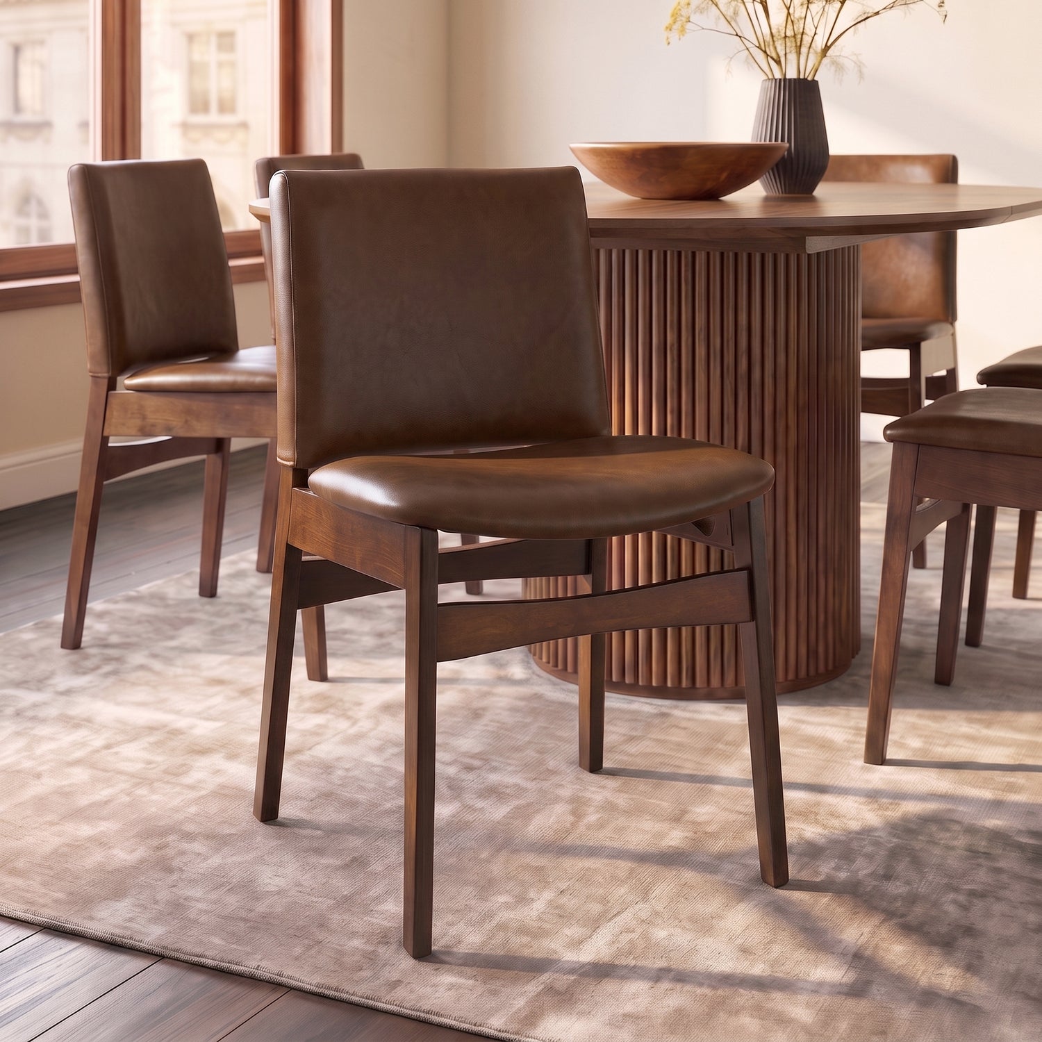 Oliva Leather Dining Chair | Brown/Walnut lifestyle_image