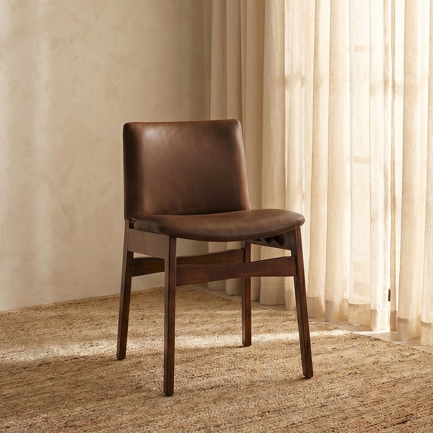 Oliva Leather Dining Chair | Brown/Walnut lifestyle_image