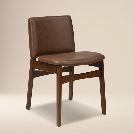Oliva Leather Dining Chair | Brown/Walnut