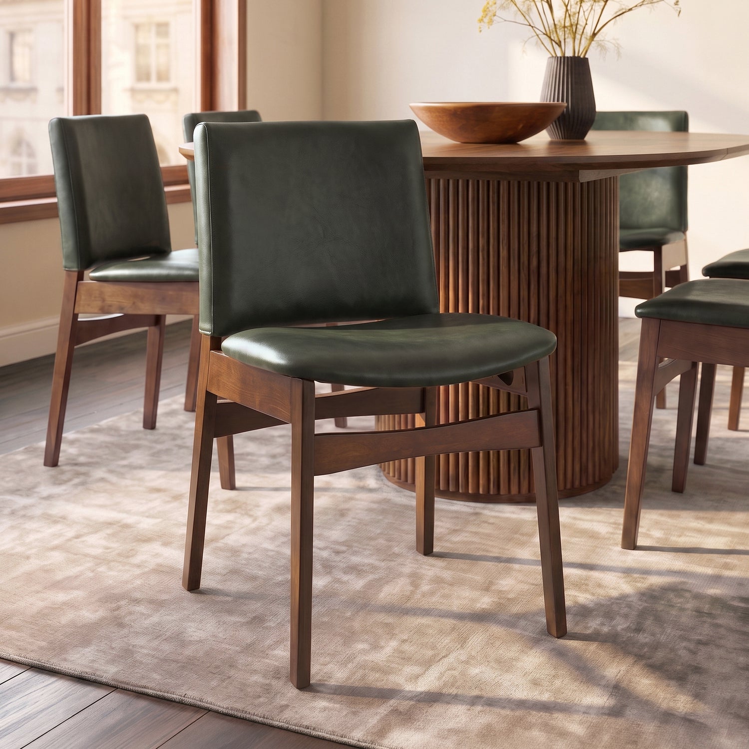 Oliva Leather Dining Chair | Green/Walnut lifestyle_image