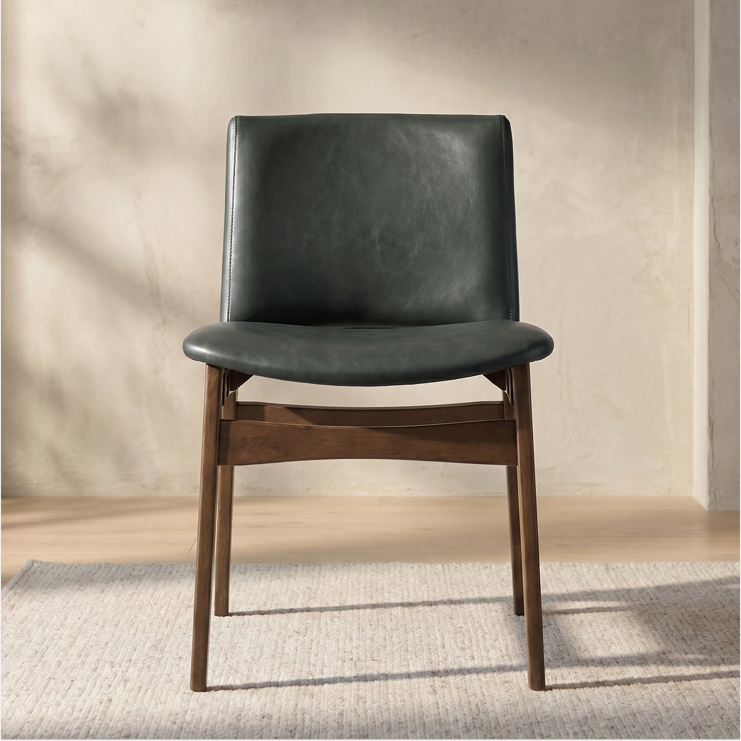 Oliva Leather Dining Chair | Green/Walnut lifestyle_image