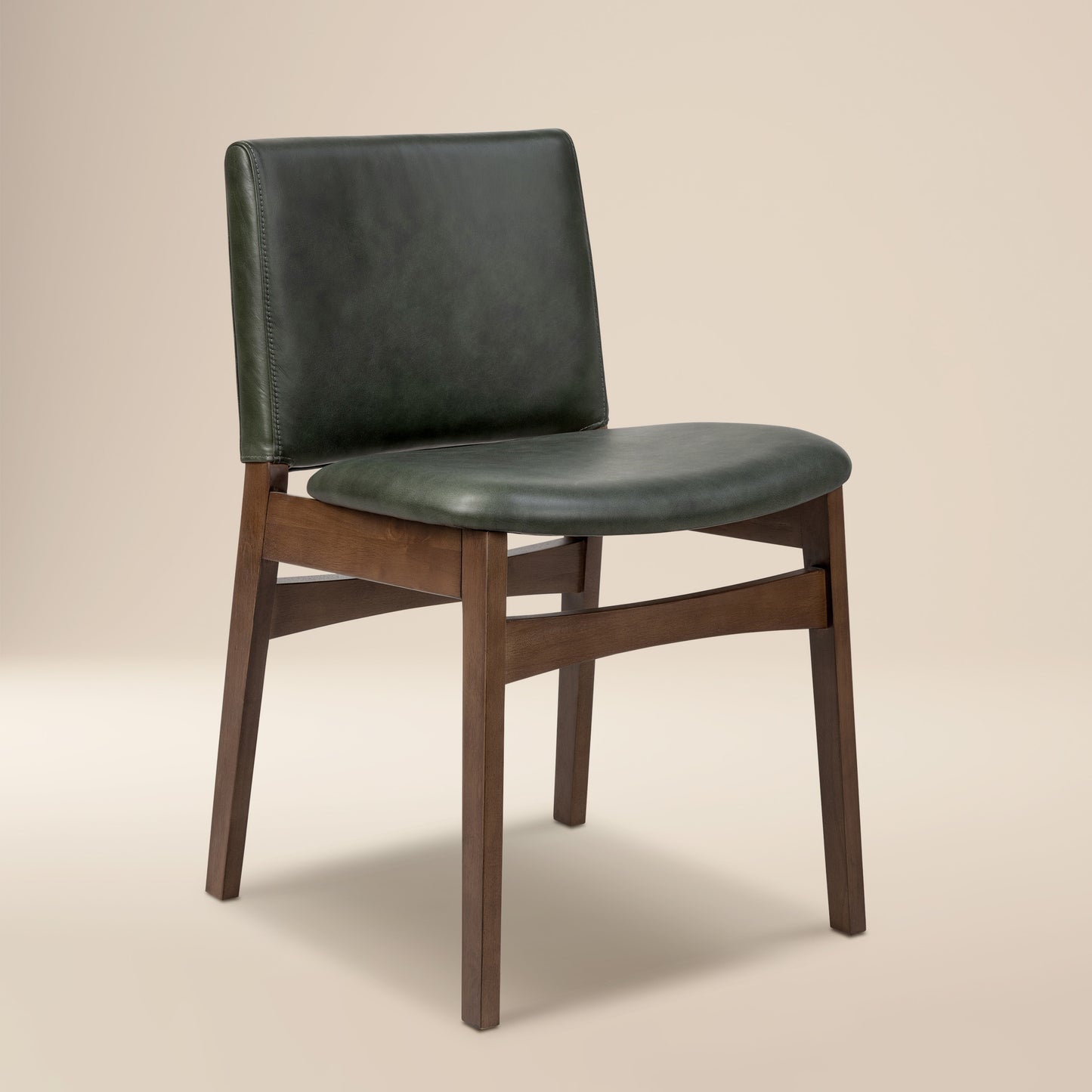 Oliva Leather Dining Chair | Green/Walnut