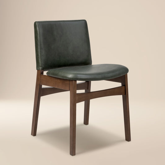Oliva Leather Dining Chair | Green/Walnut
