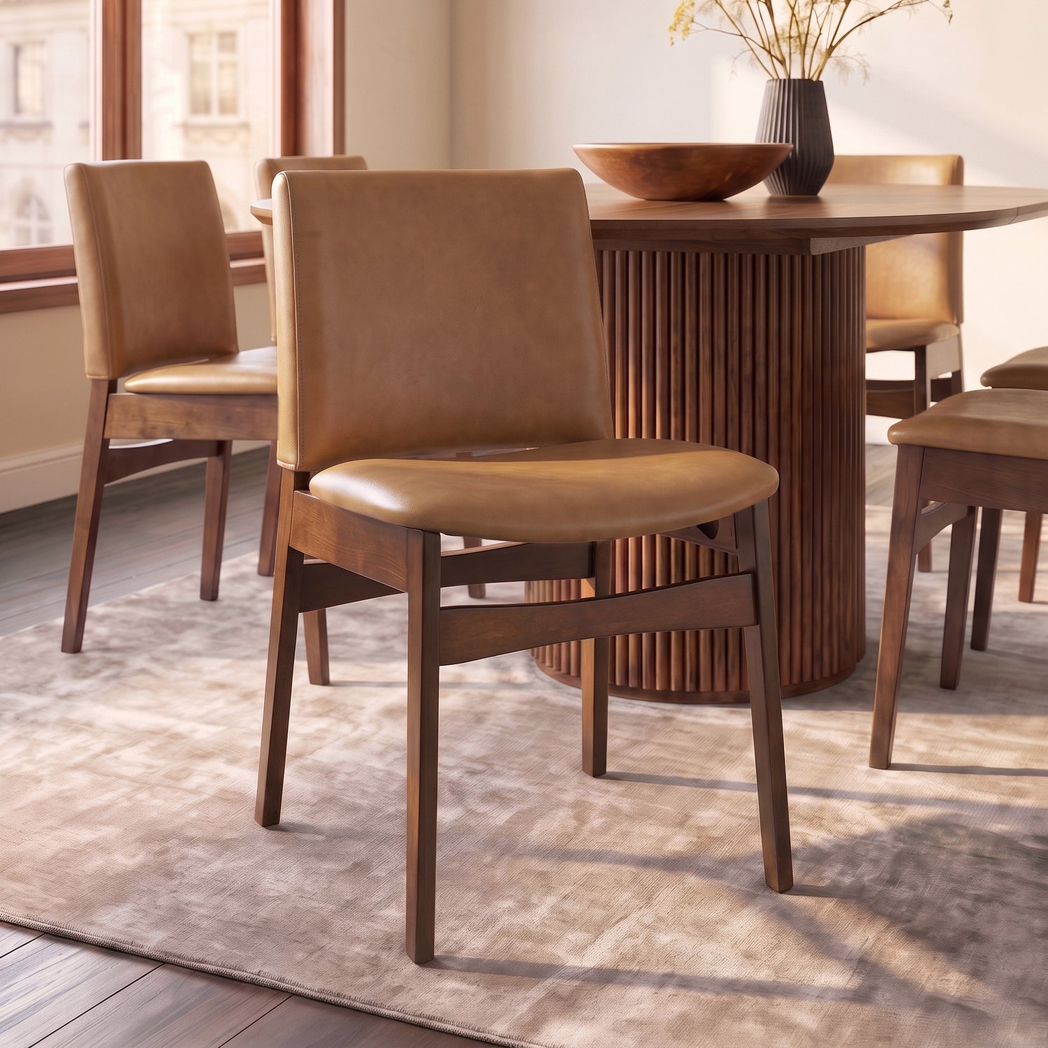 Oliva Leather Dining Chair | Tan/Walnut lifestyle_image