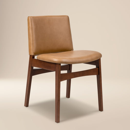 Oliva Leather Dining Chair | Tan/Walnut