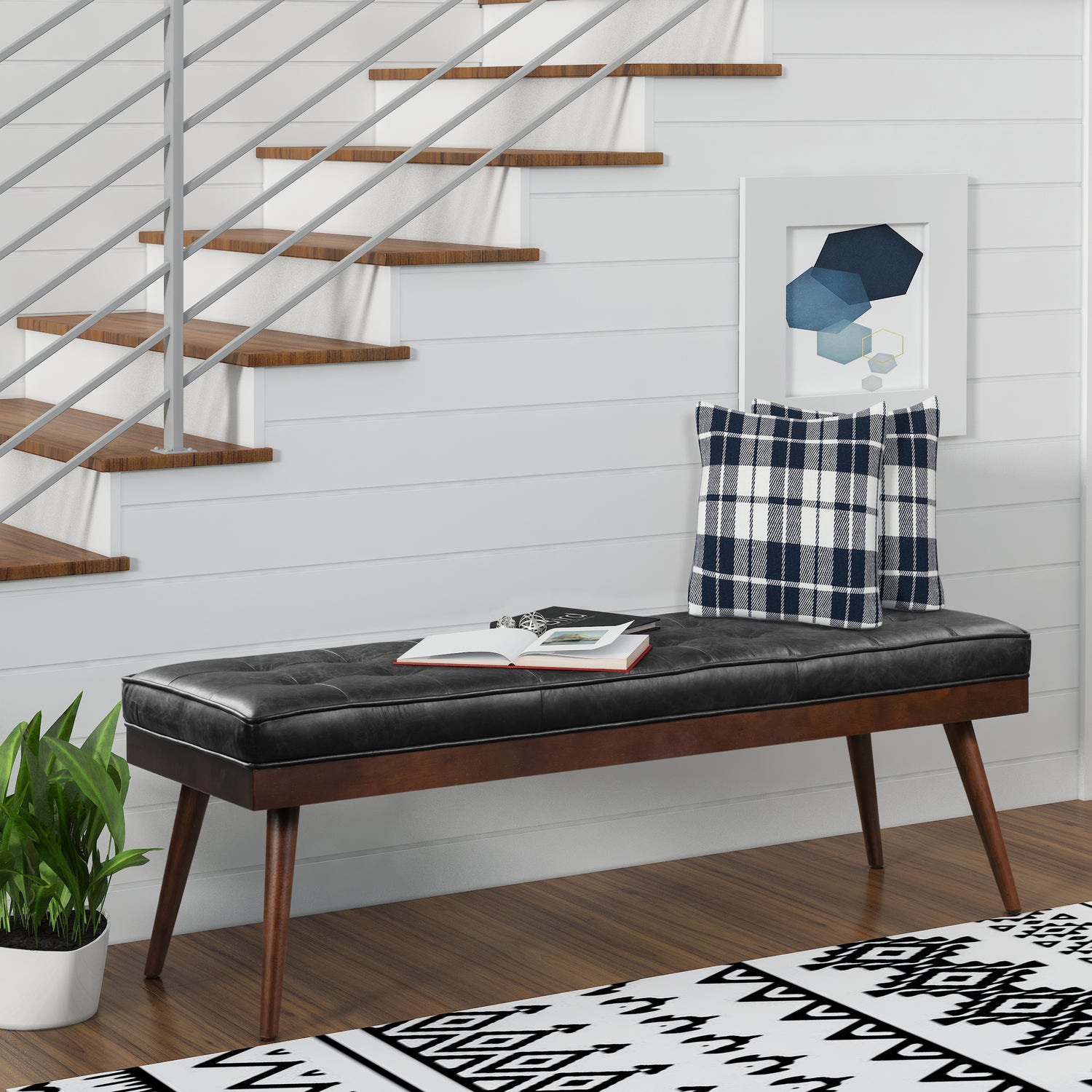 Luca Leather Bench | Onyx Black lifestyle_image