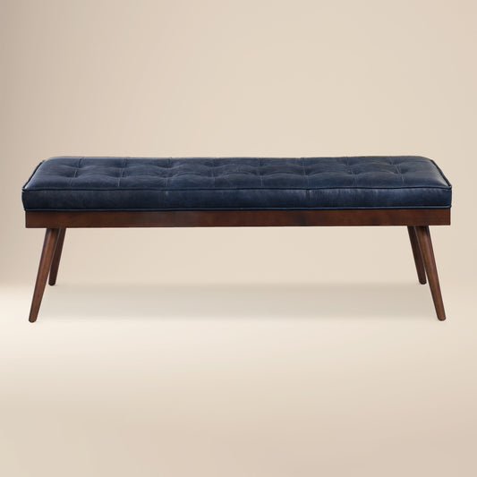 Luca Leather Bench | Midnight Blue