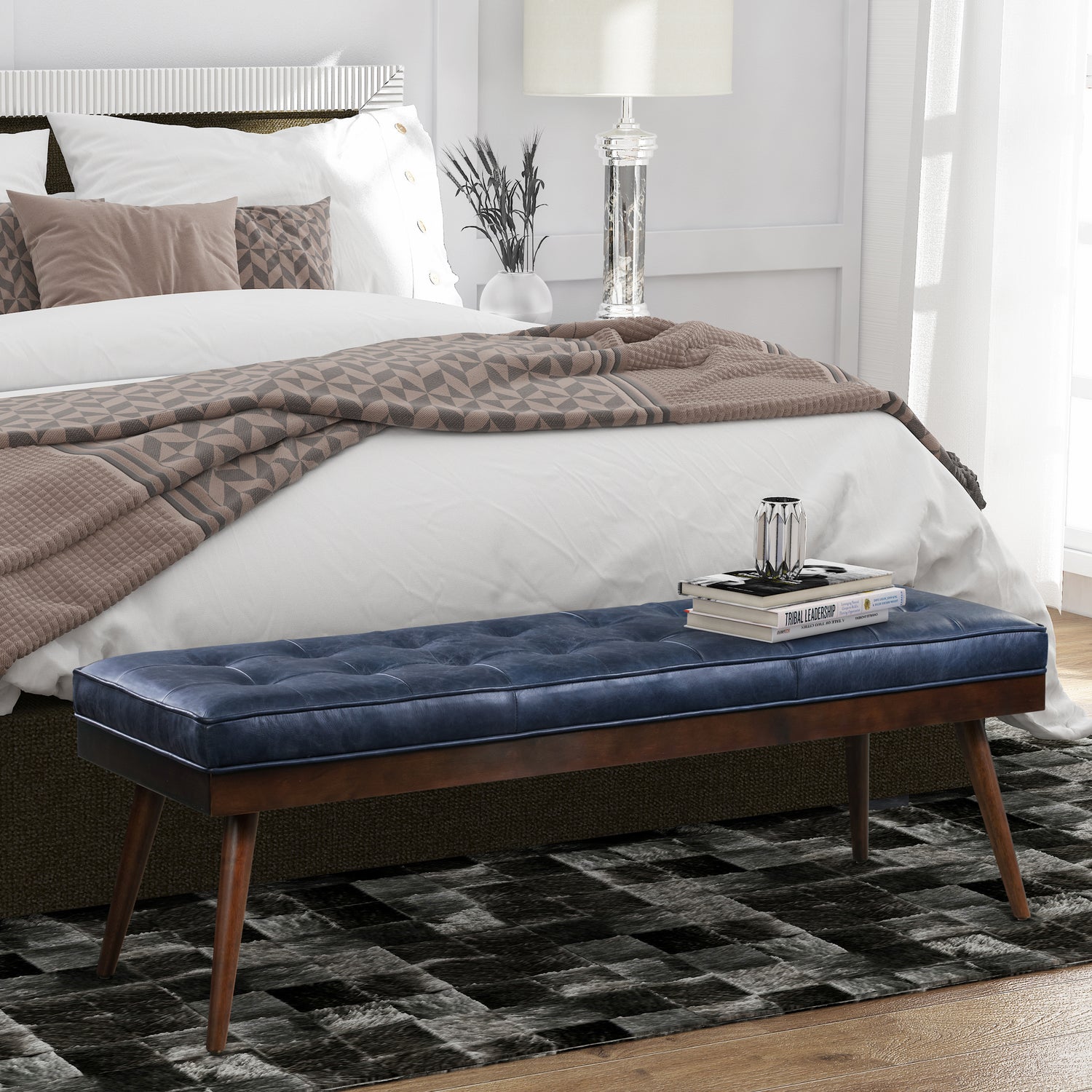 Luca Leather Bench | Midnight Blue lifestyle_image