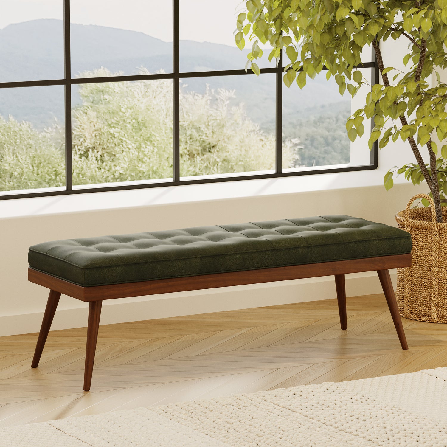 Luca Leather Bench | Olivine Green lifestyle_image