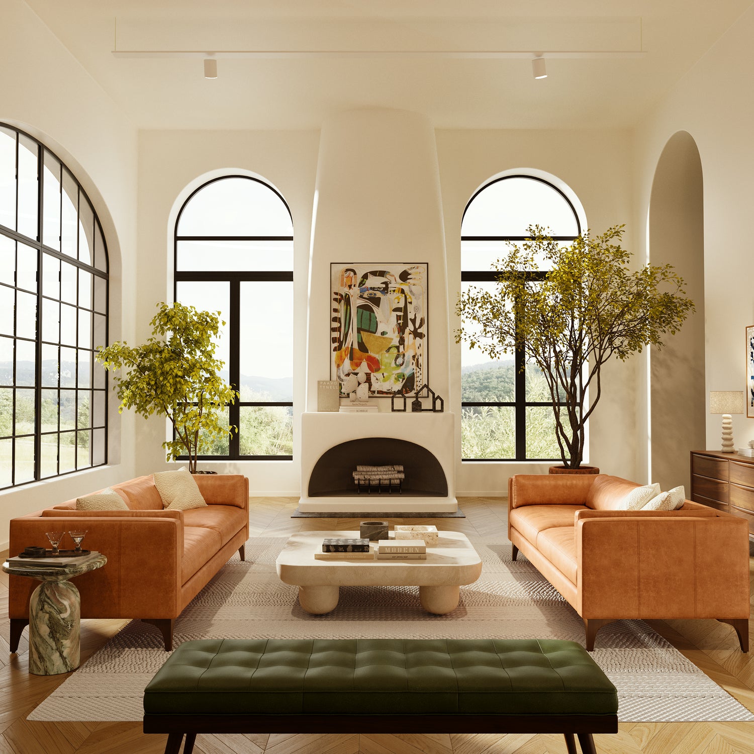 Luca Leather Bench | Olivine Green 