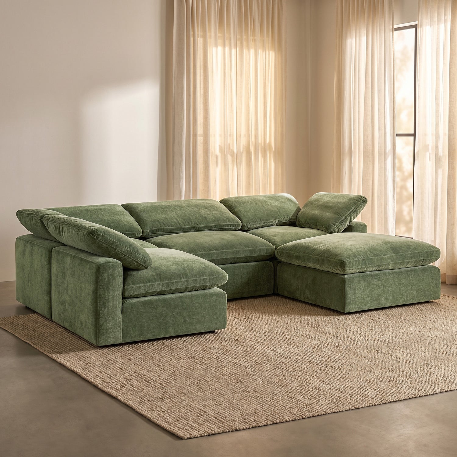 5-Seat Aspen Modular U-Sectional | Sagano Green lifestyle_image