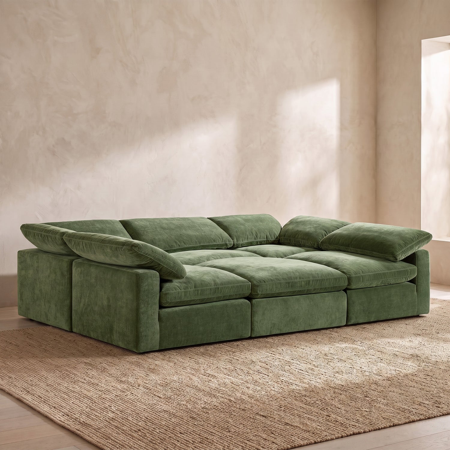 6-Seat Aspen Modular Pit-Sectional | Sagano Green lifestyle_image