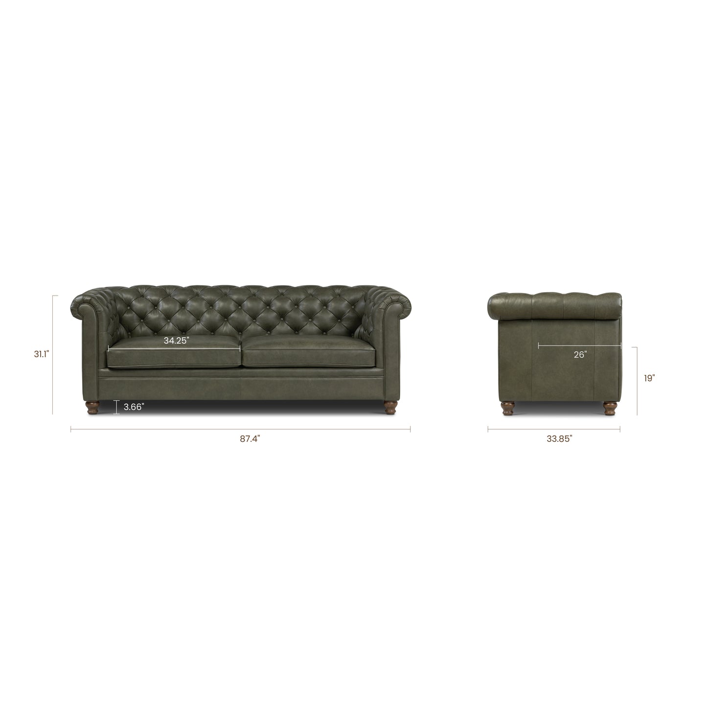 Lyon 87.4" Leather Sofa | Olivine Green