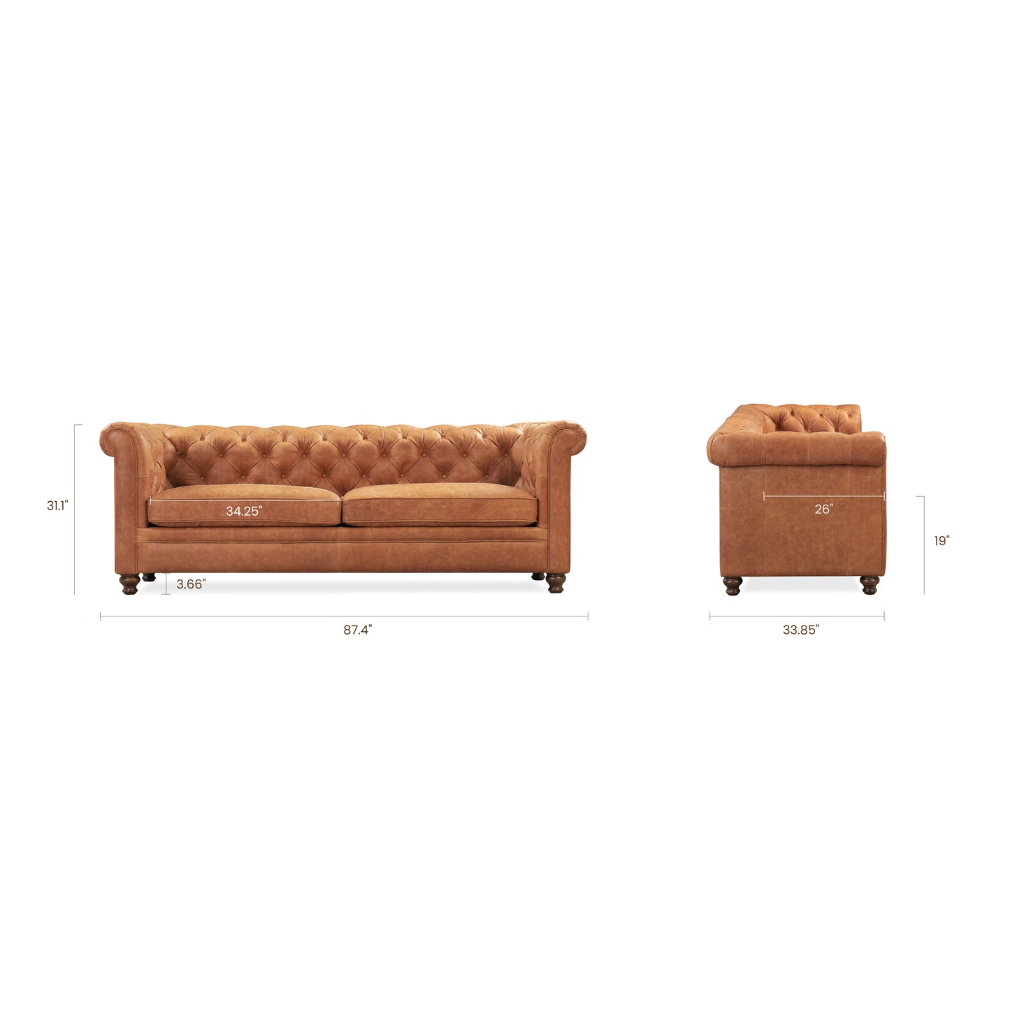 Lyon 87.4" Leather Sofa | Cognac Tan