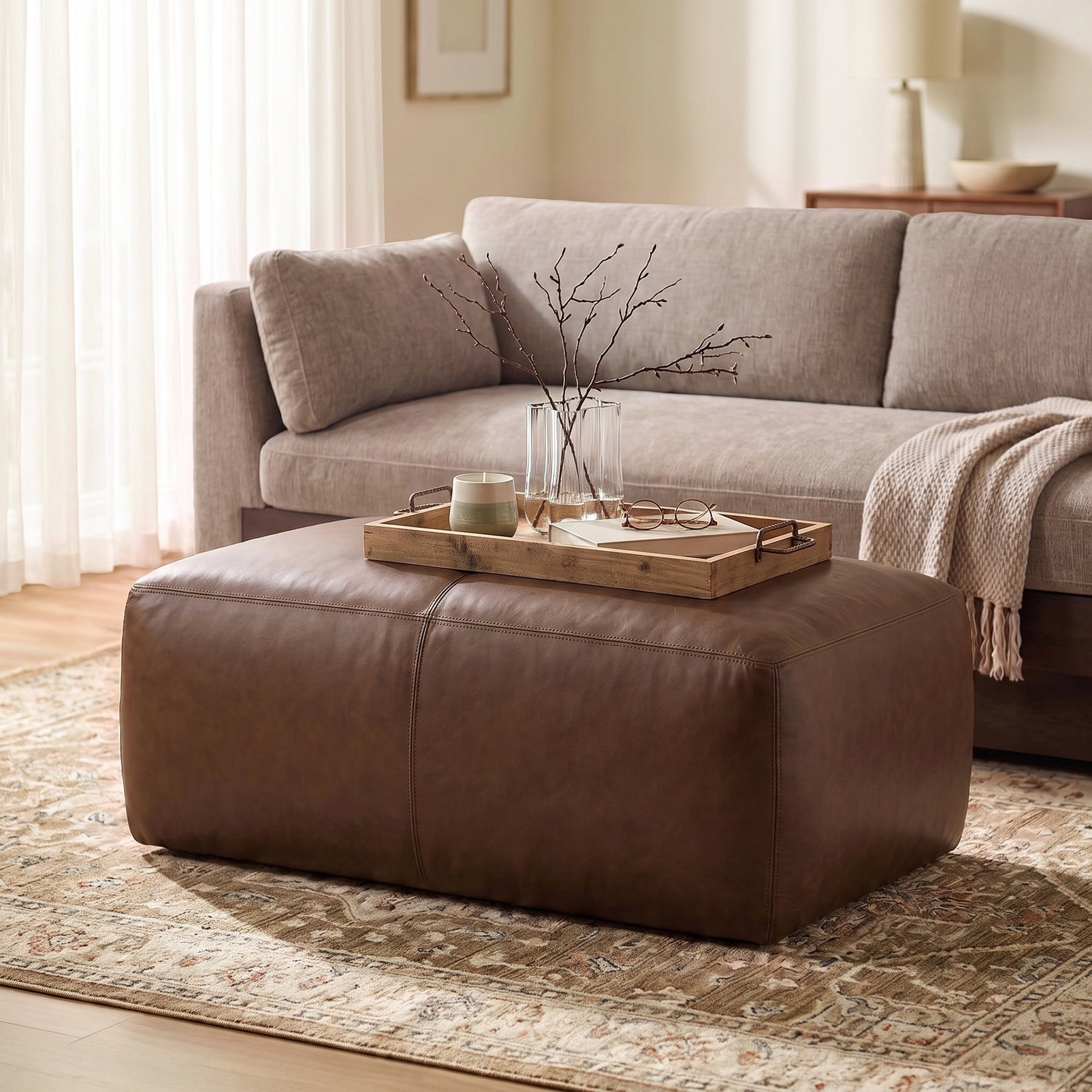 Denver Leather Ottoman | Cocoa Brown lifestyle_image