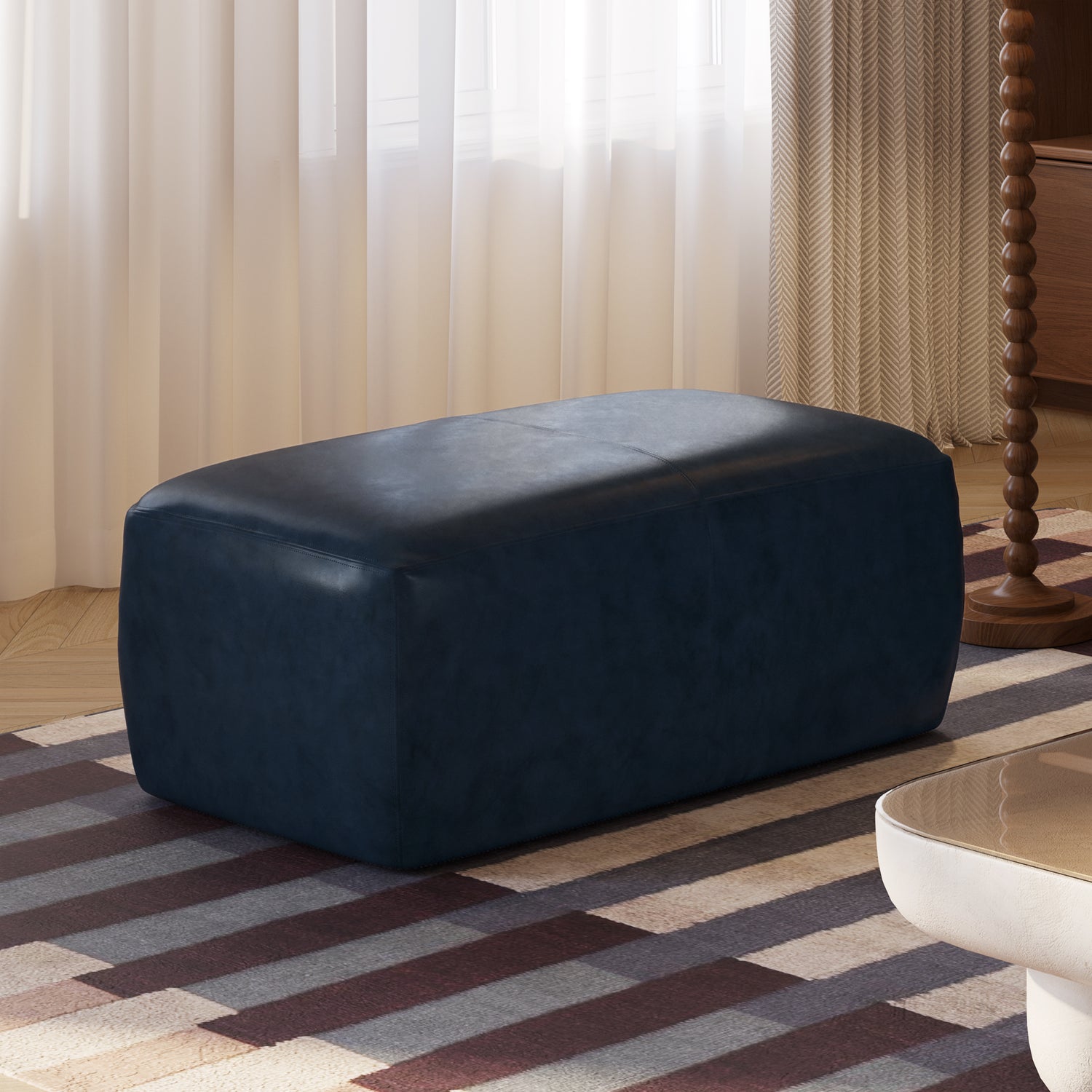 Denver Leather Ottoman | Midnight Blue lifestyle_image
