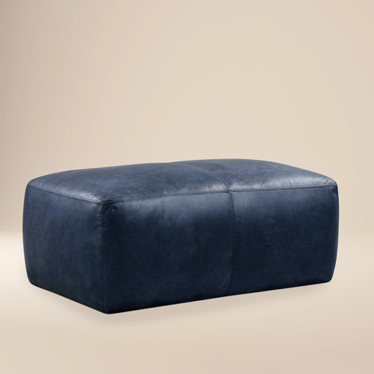 Denver Leather Ottoman | Midnight Blue