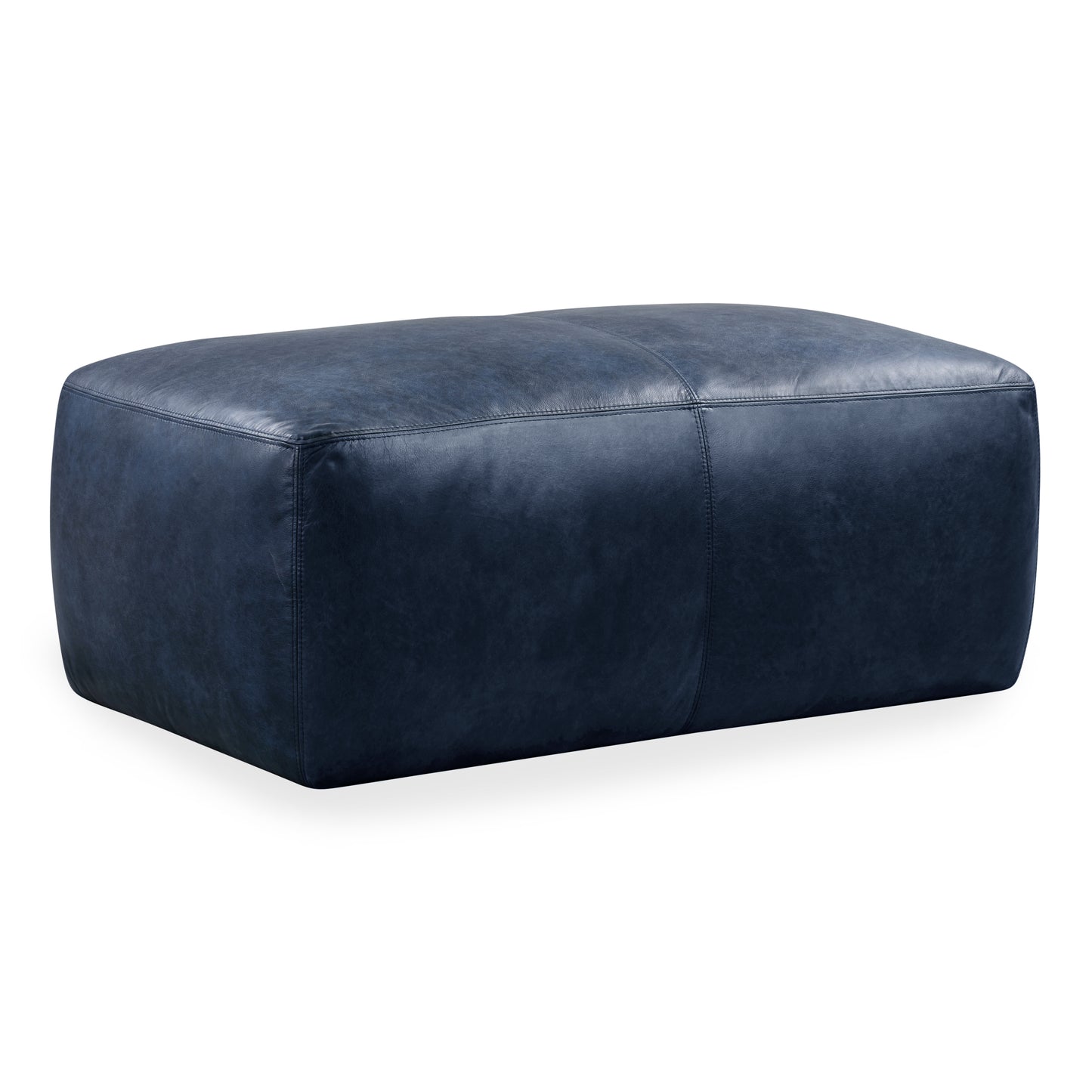 Denver Leather Ottoman | Midnight Blue