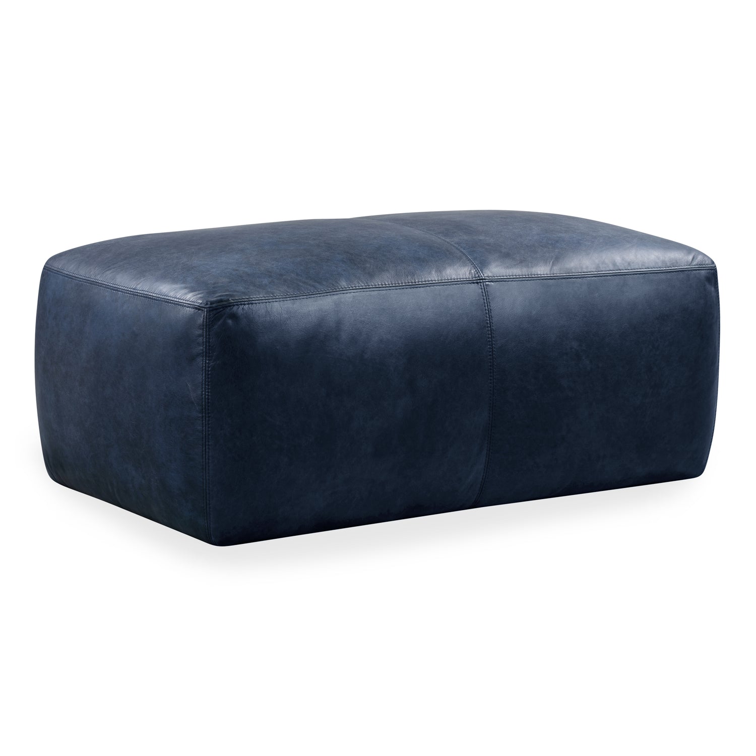 Denver Leather Ottoman | Midnight Blue 